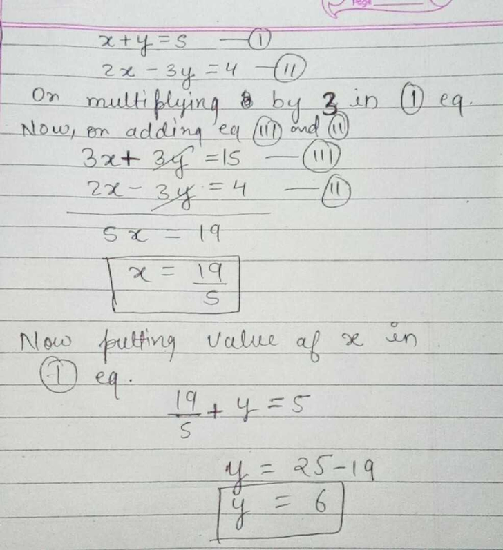 X Y 5 And 2x 3y 4 By Elimination Method Scholr