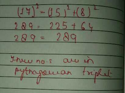 Verify That The Numbers 8 15 17 Represent Pythagorean Triple Scholr