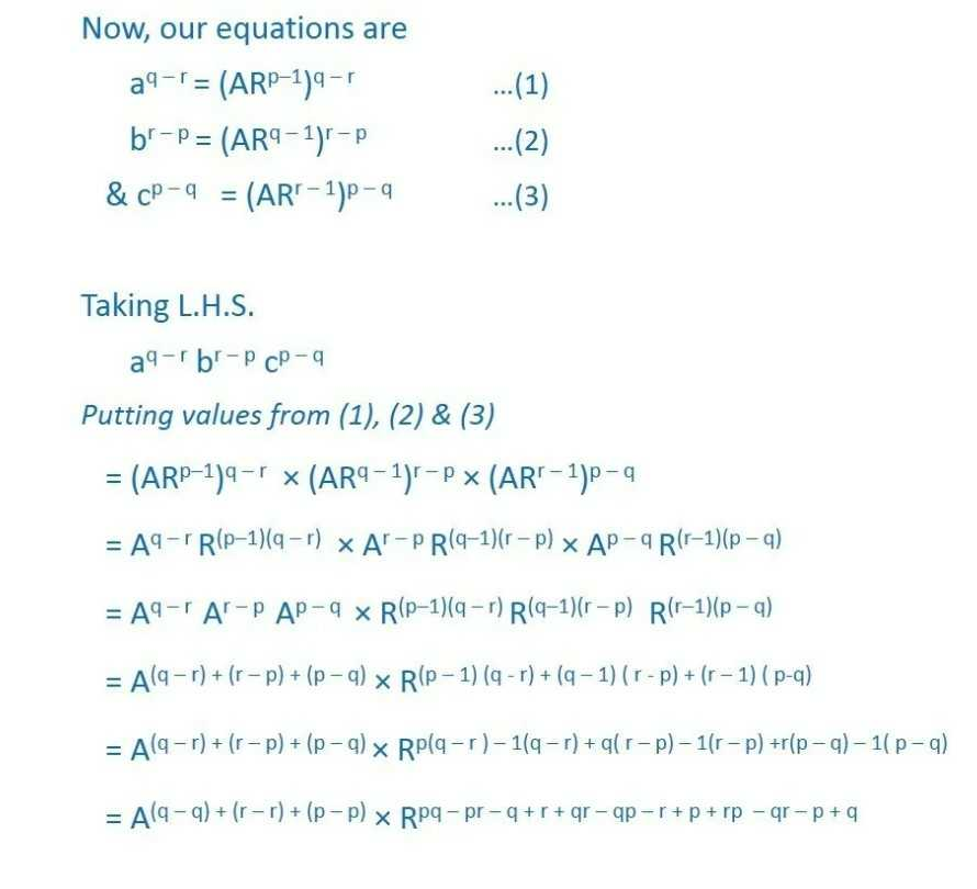 If The Pth Qth Rth Terms Of A G P Are Respectively X Y Z Scholr