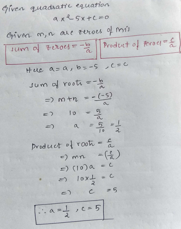 1 If M And N Are Zeros Of The Polynomial Ax2 5x C Find Scholr