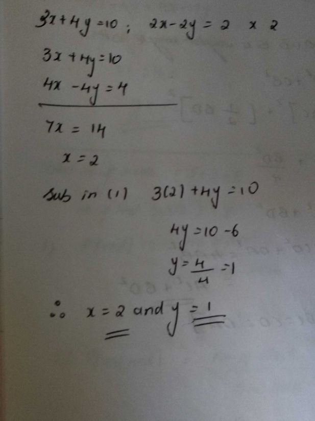 Solve Elimination Method 3x 4y 10 And 2x 2y 2 Scholr