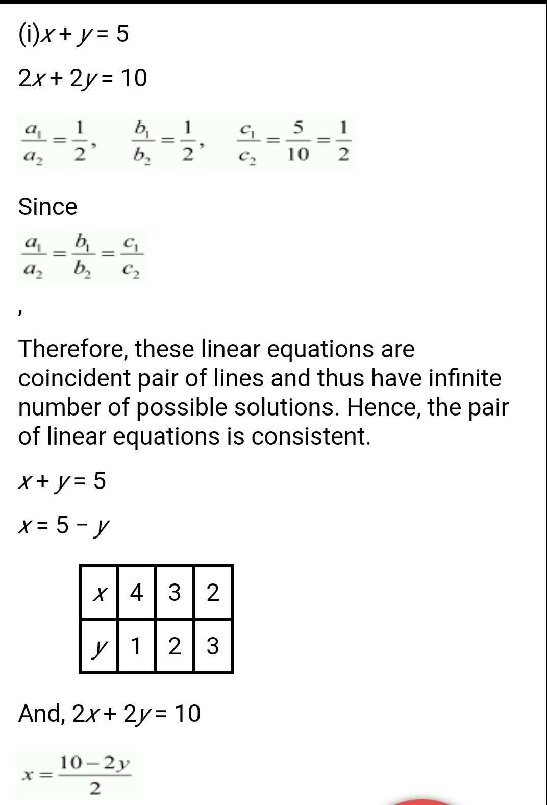 7 Is The Pair Of Equations X Y 5 And 2y X 10 Inconsiste Scholr