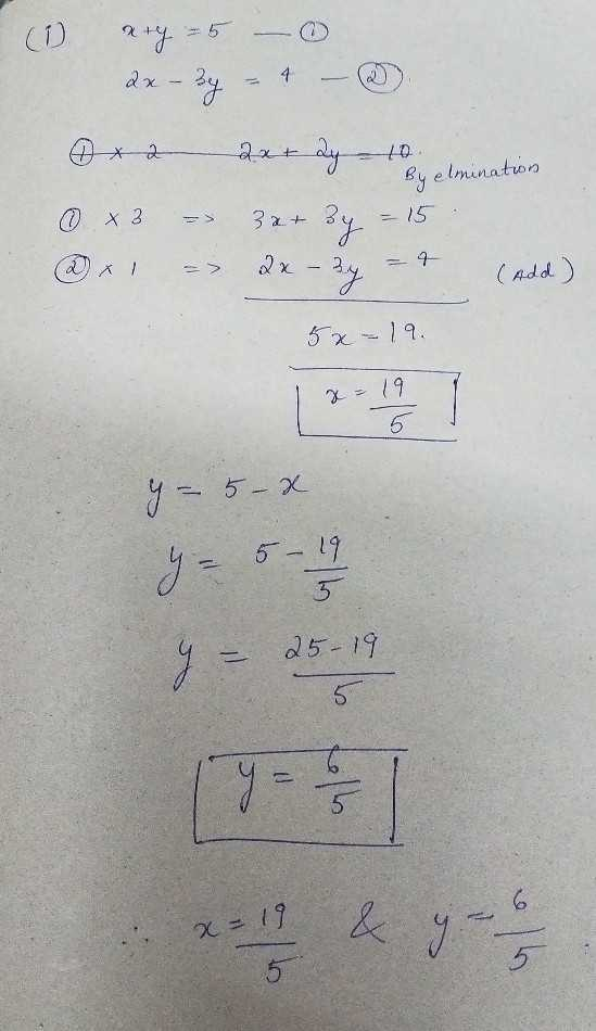 Exer Solve The Following Pair Of Linear Equati Method Xty 5 Scholr