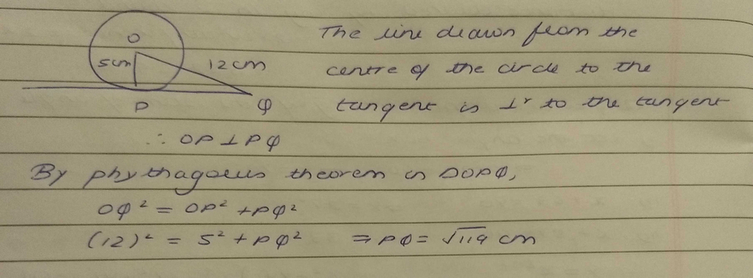 A Tangent Pq At A Point P Of A Circle Of Radius 5 Cm Meets A Scholr