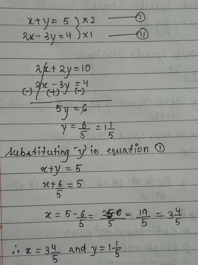 1 Solve The Folowing Pair Of Linear Equation I A Y 5 And 2x Scholr