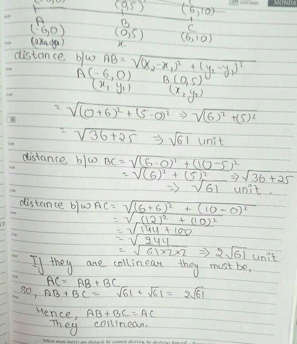 Using Distance Formula Show That The Points A 6 0 B 0 5 Scholr