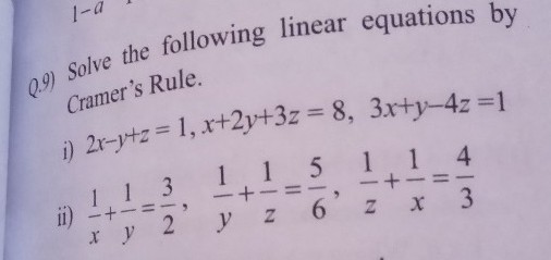 I A Ve The Following Linear Equations By 09 Solve The Follo Scholr