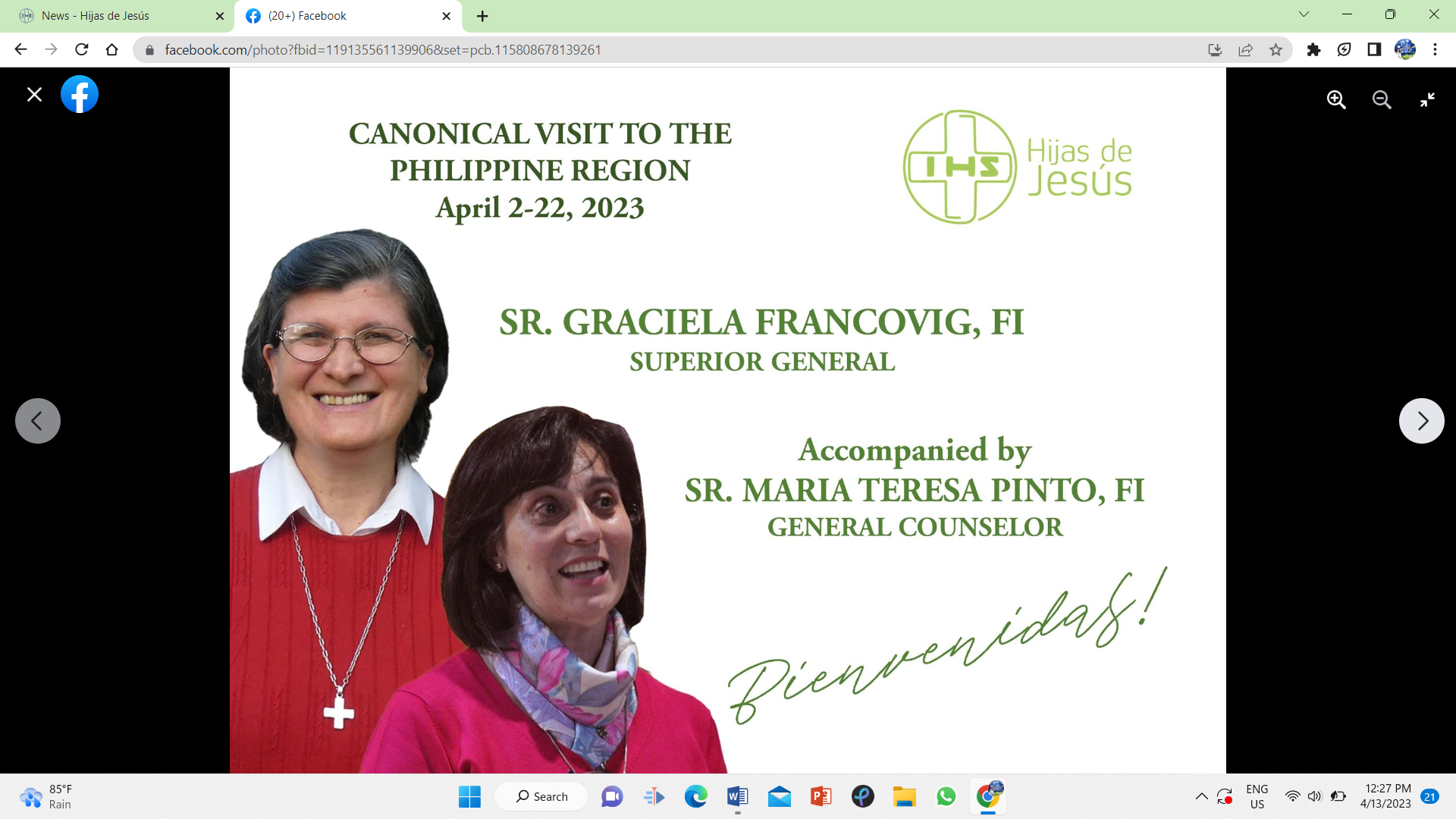 Mother General, Graciela Francovig and Consultor Sr. Teresa Pinto visit the Philippines.