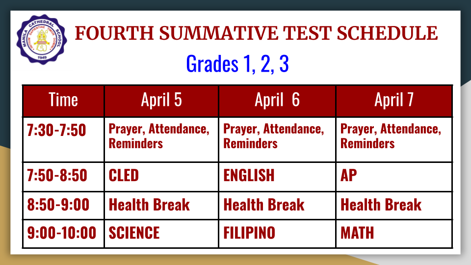 FOURTH SUMMATIVE TEST SCHEDULE  | APRIL 5-7, 2021