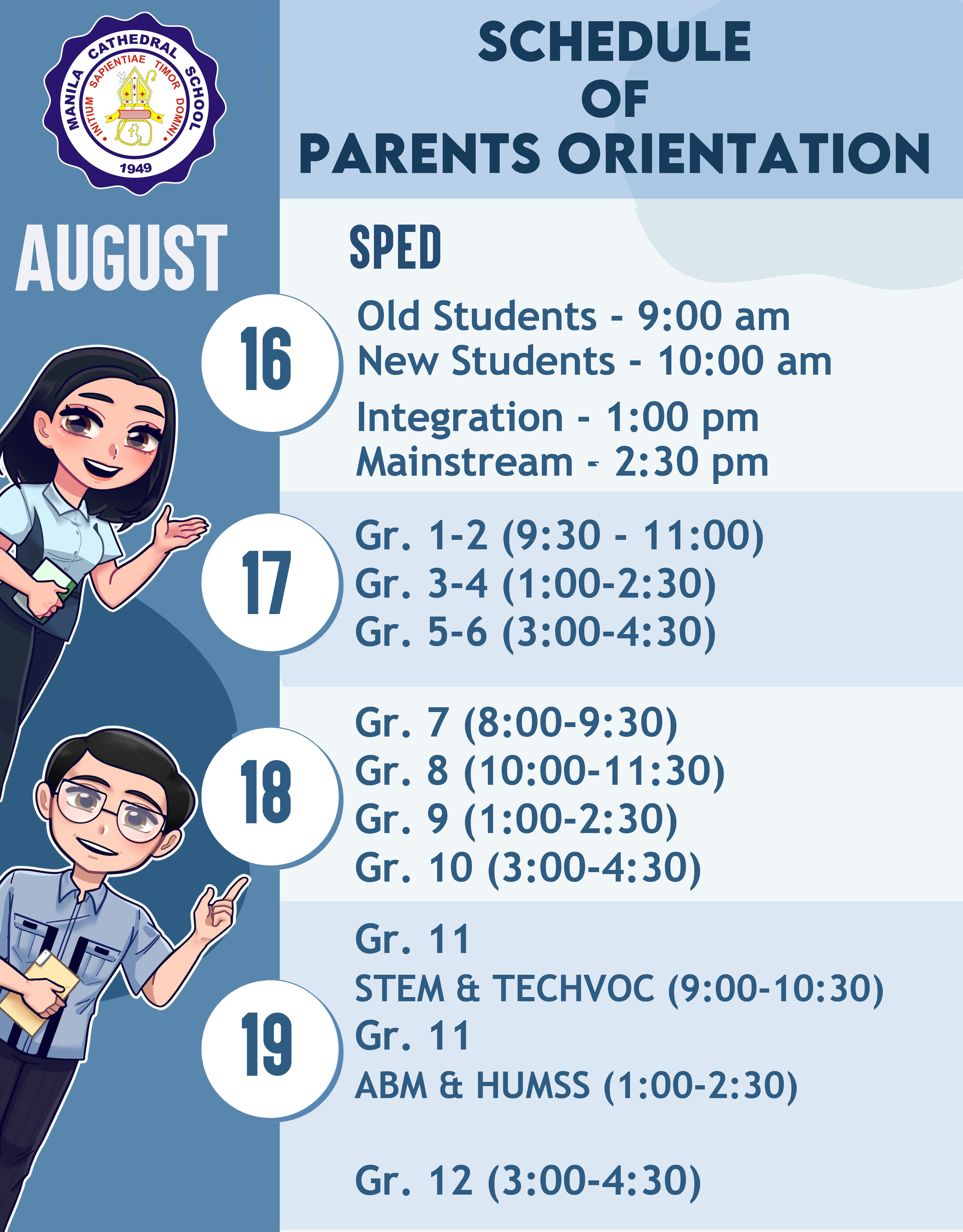 Parents Orientation Schedule SY 2021-2021