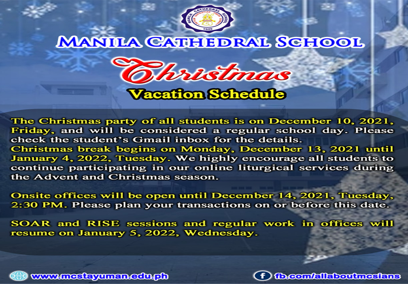 Christmas Vacation Schedule