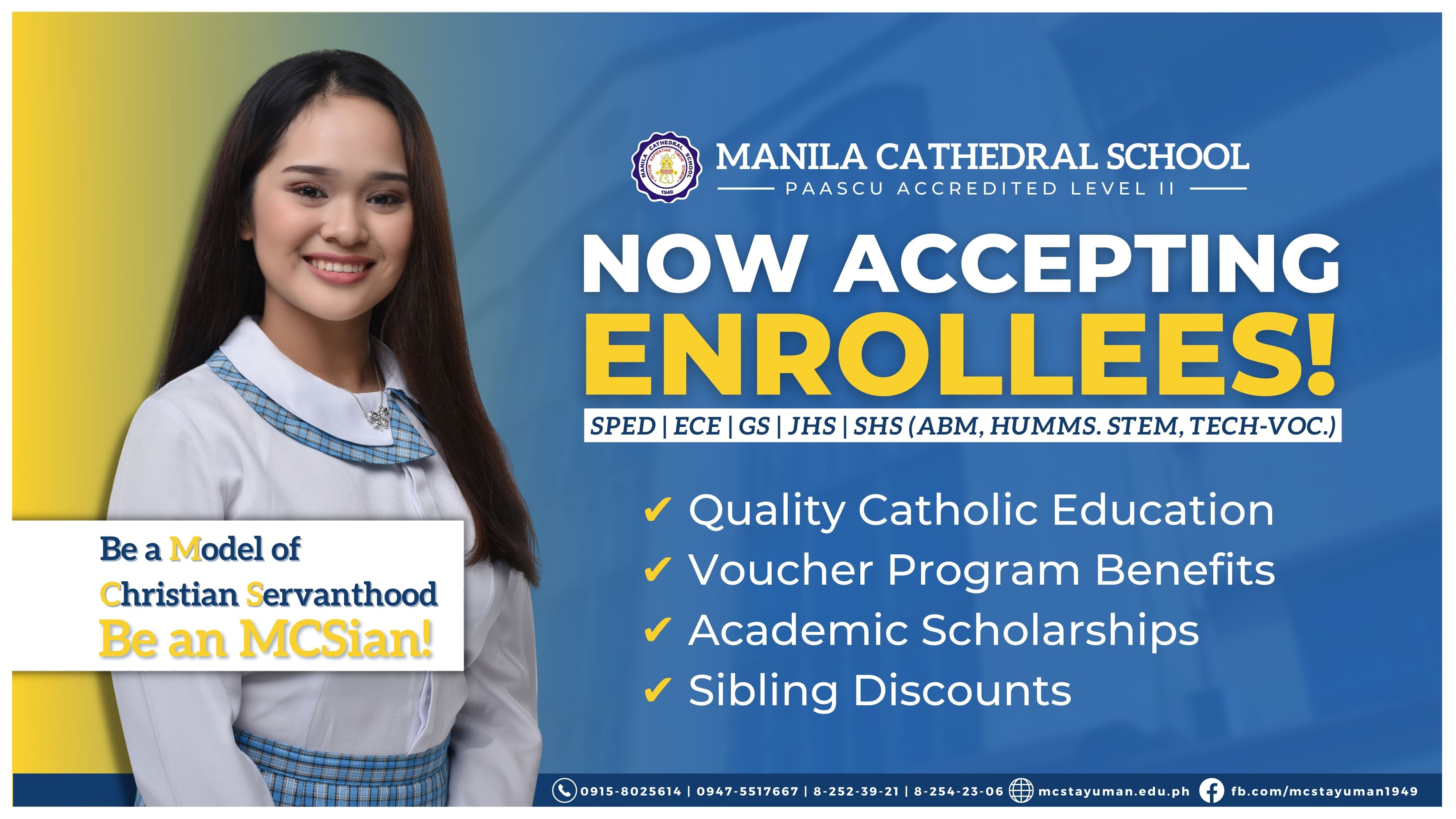 Still thinking of options for the education of your child? Become an MCSian with just two steps while you are at home! Admission is ongoing for SY 2022-2023! Click this link for more details about onl