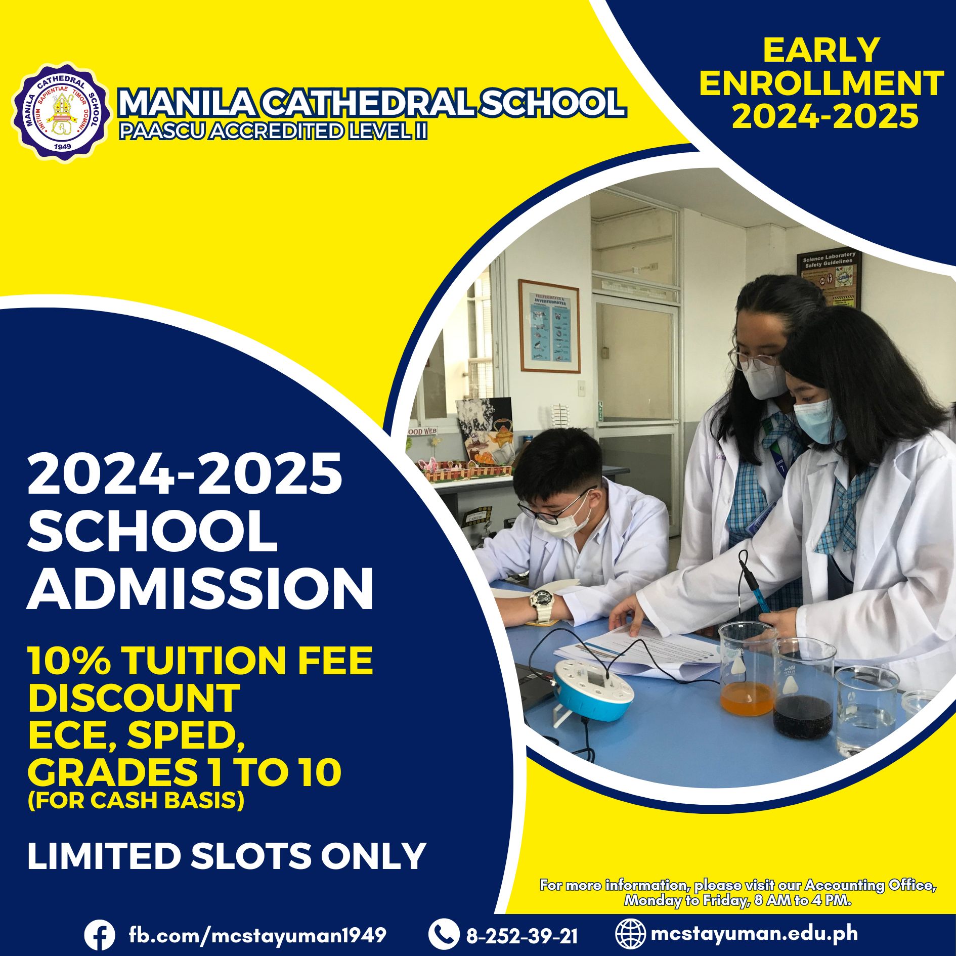 The school admission for SY 2024-2025 starts now! What are you waiting for? Enroll now and be an MCSIAN!  Please visit www.mcstayuman.edu.ph for more information about our school and enrollment proced