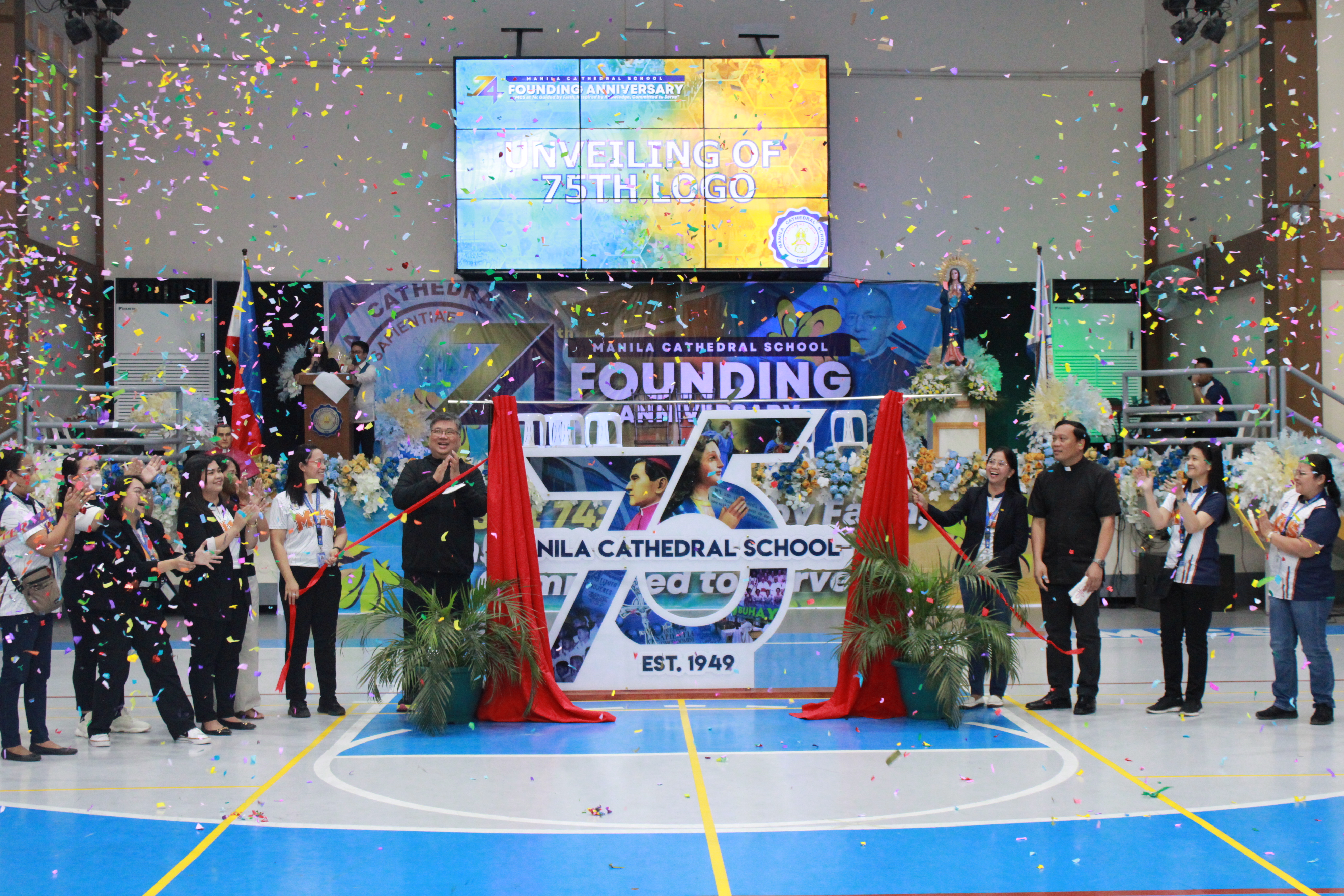 The Manila Cathedral School unveils the 75th Foundation Anniversary Logo during the 74th Founding Anniversary with students, parents, and guardians on January 26, 2024. This significant event was bles