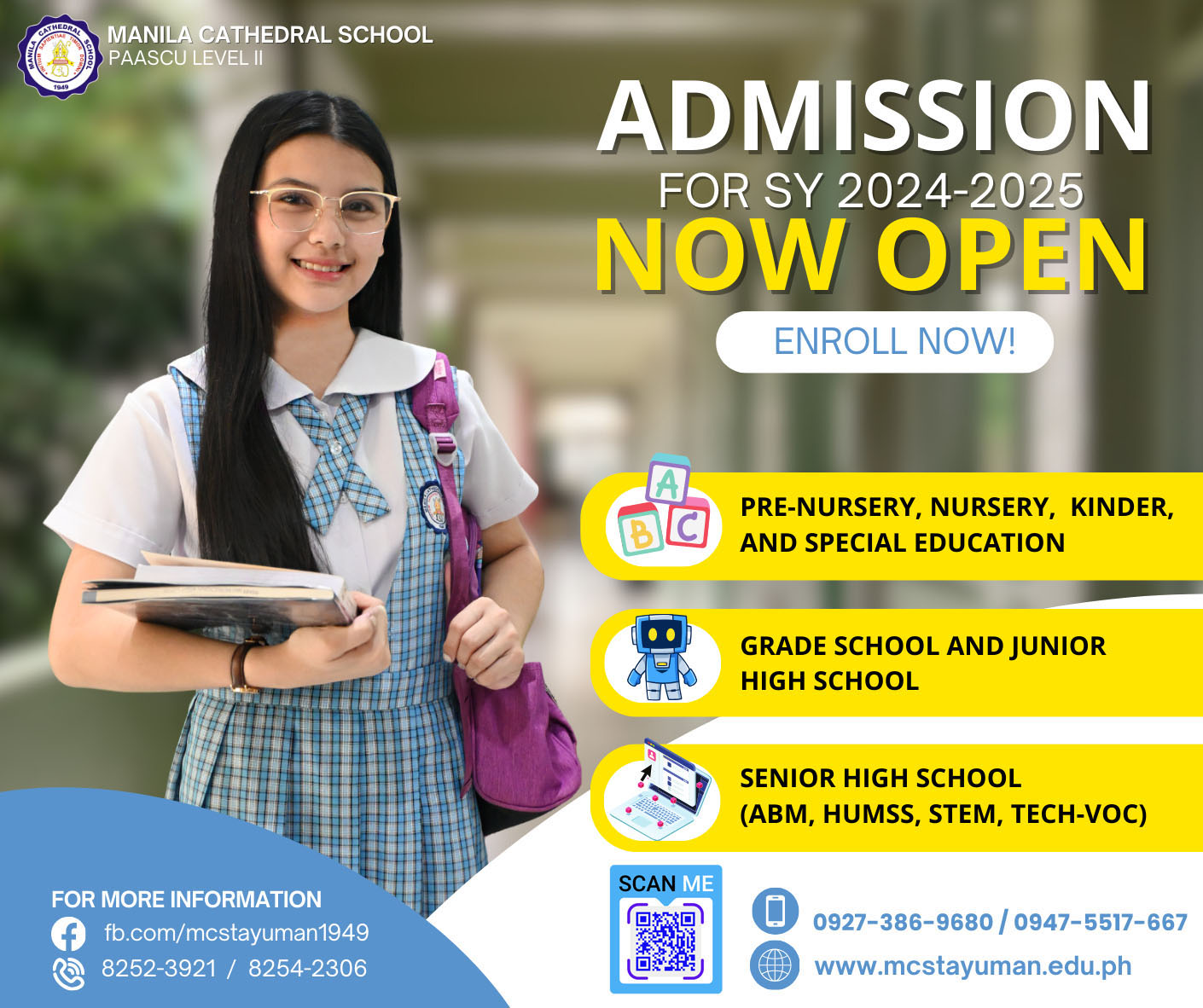 The school admission for SY 2024-2025 is ongoing! What are you waiting for? Enroll now and be an MCSIAN! Click the link below for more details about the online admission procedure for NEW STUDENTS. ht