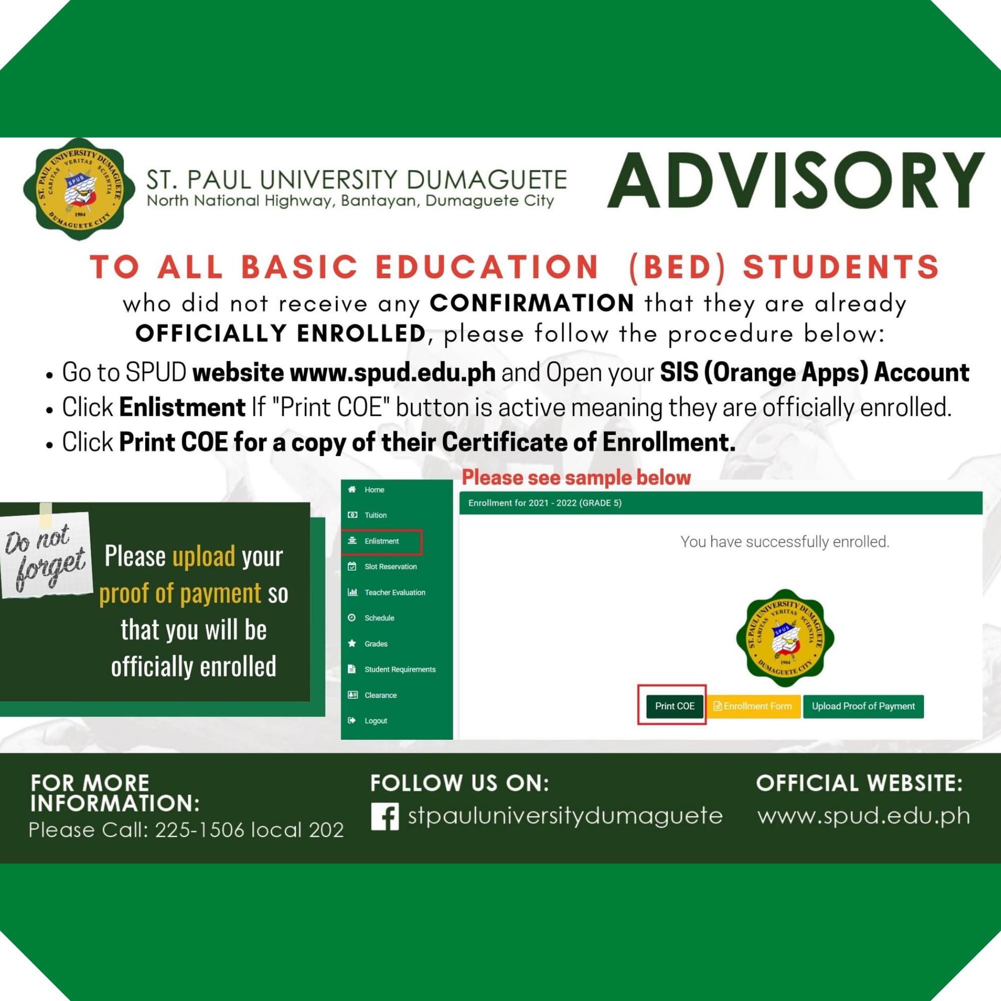 ADVISORY To All Basic Education (BED) Students