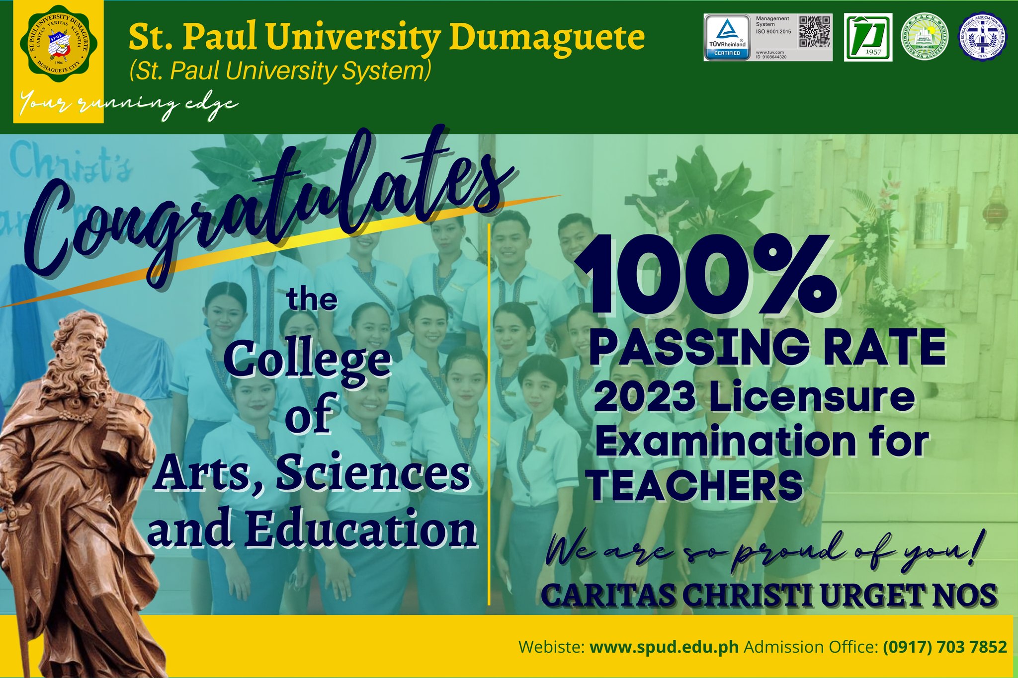 SPUD Achieves 100% Passing Rate in Licensure Examination for Teachers