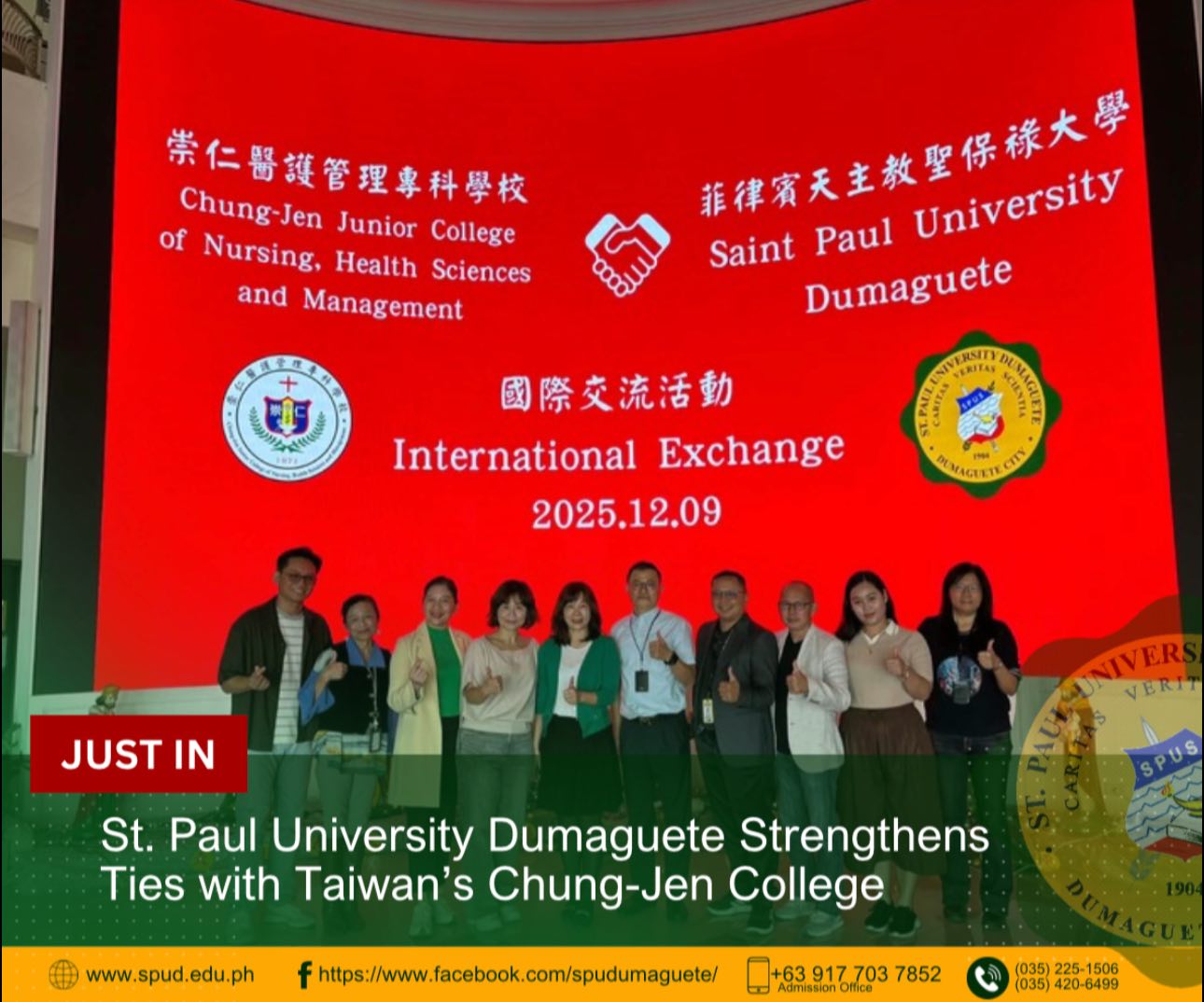 St. Paul University Dumaguete Strengthens Ties with Taiwan’s Chung-Jen College