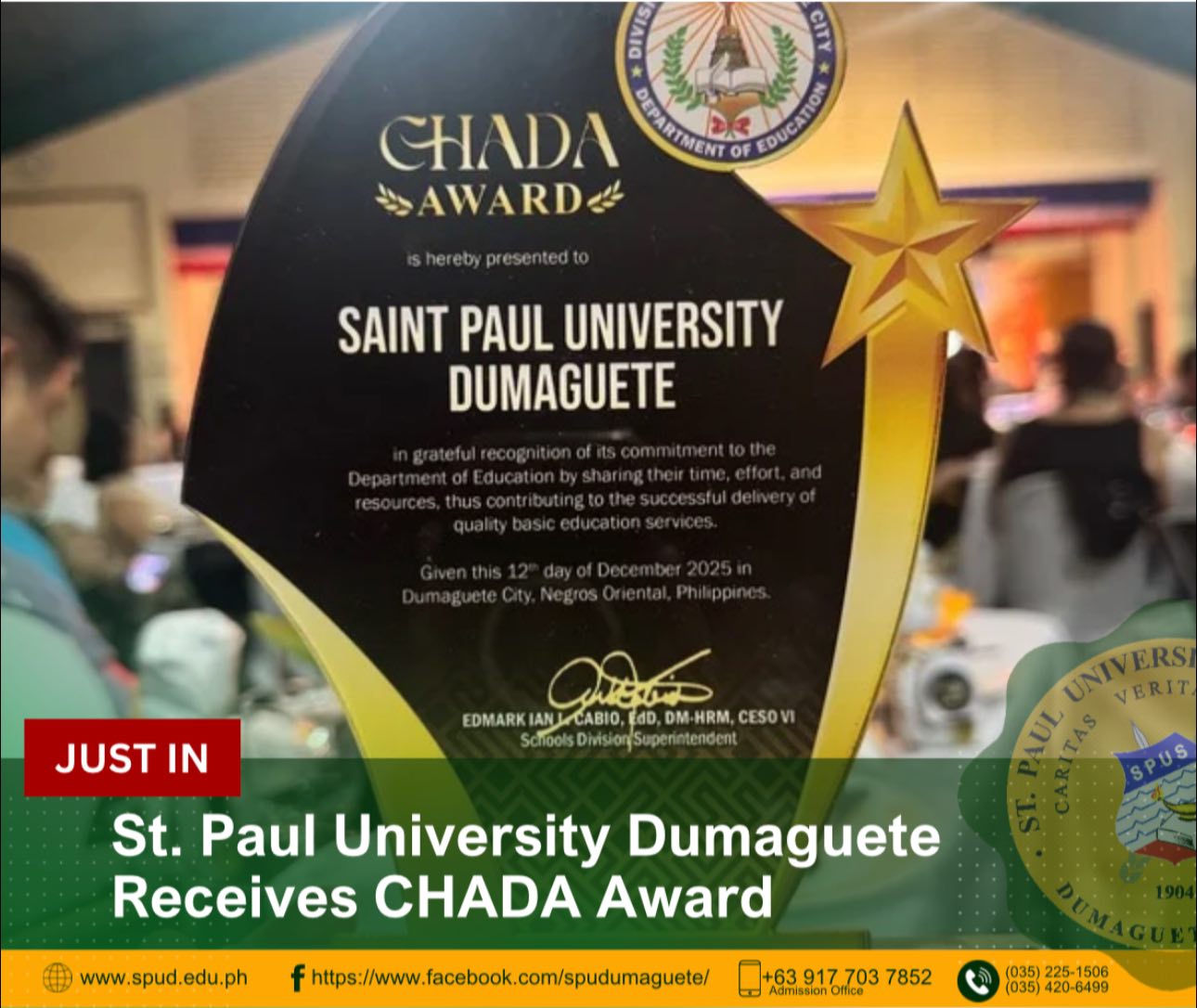 St. Paul University Dumaguete Receives CHADA Award