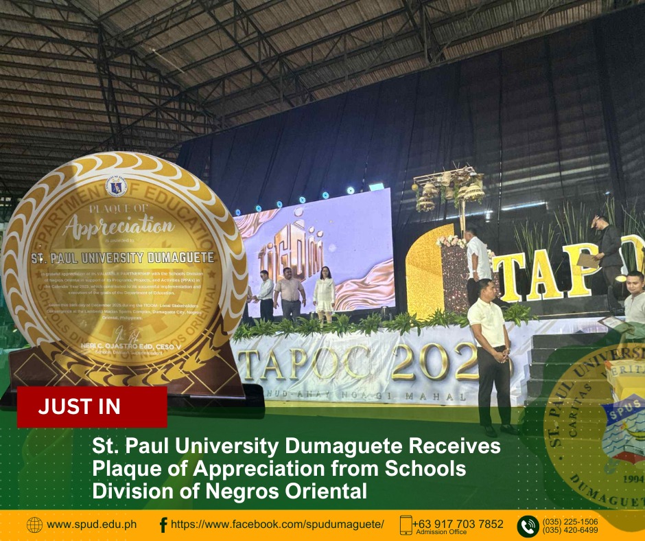 St. Paul University Dumaguete Receives Plaque of Appreciation from Schools Division of Negros Oriental