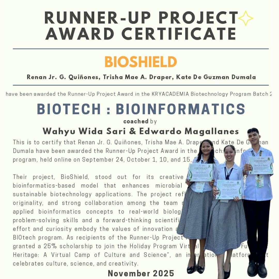 1st RUNNER-UP AWARD AT BIOTECH: BIOINFORMATICS PROGRAM 2025
