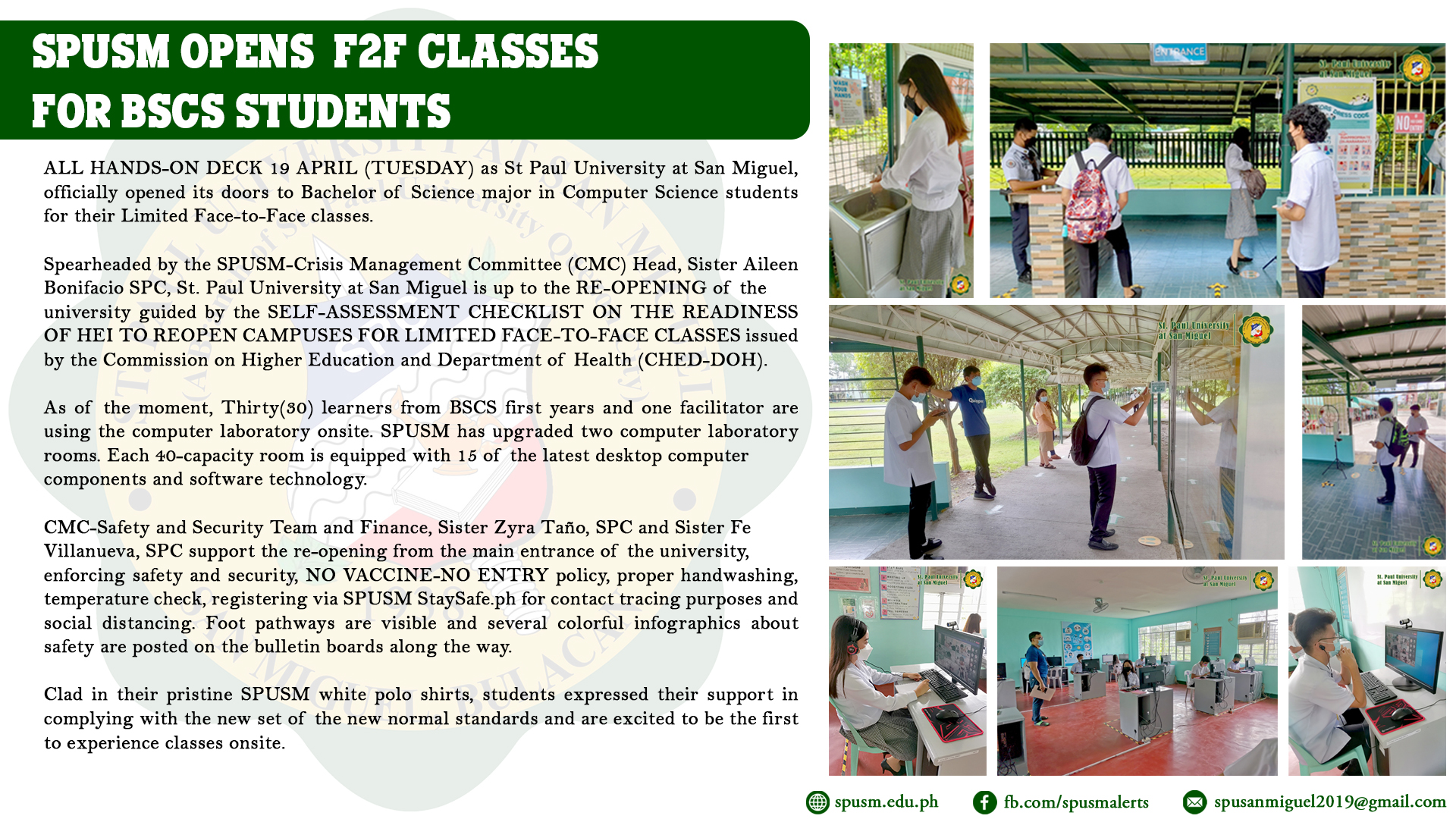 SPUSM opens F2F classes for BSCS Students