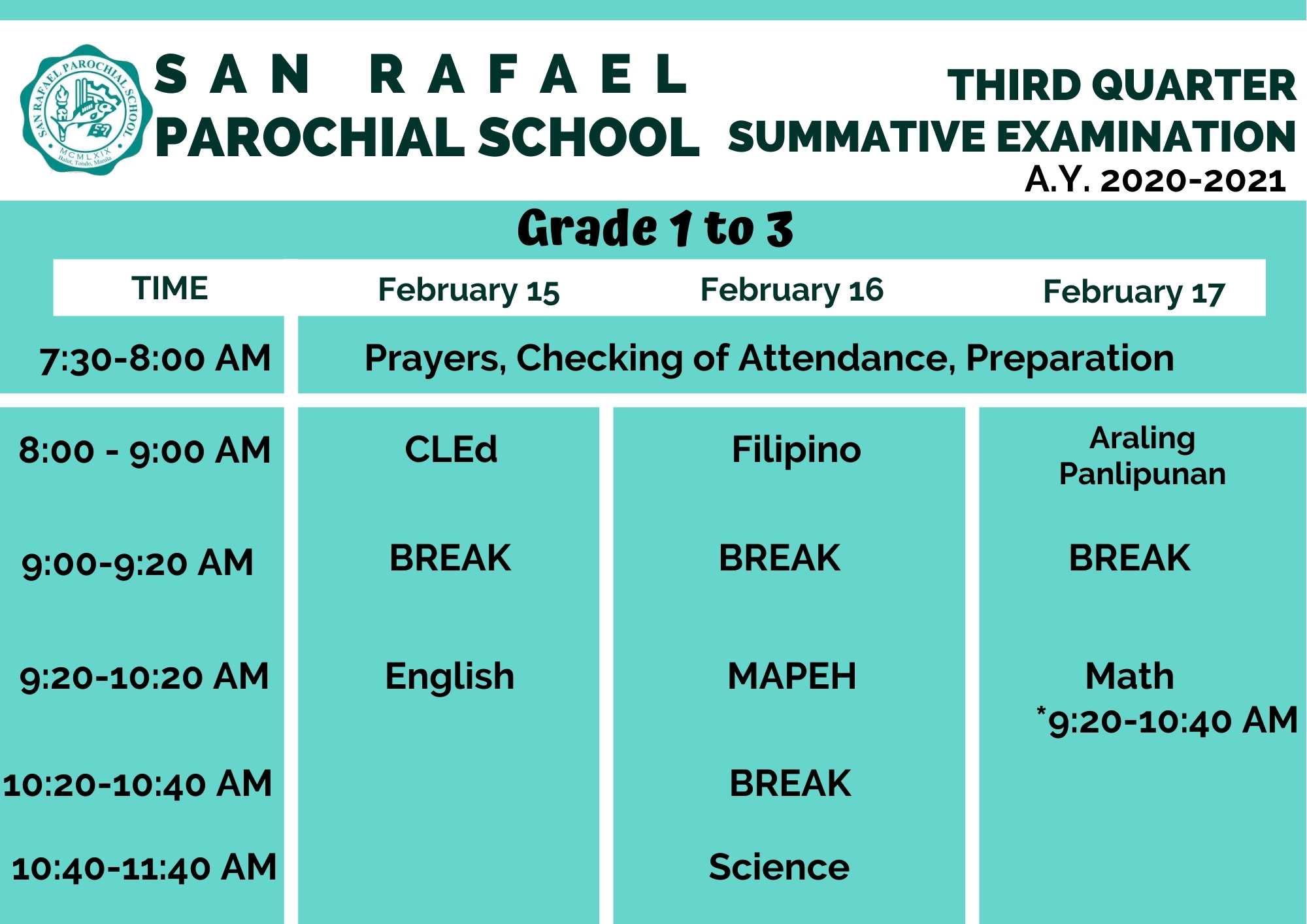 Third Quarter Summative Examination Schedule