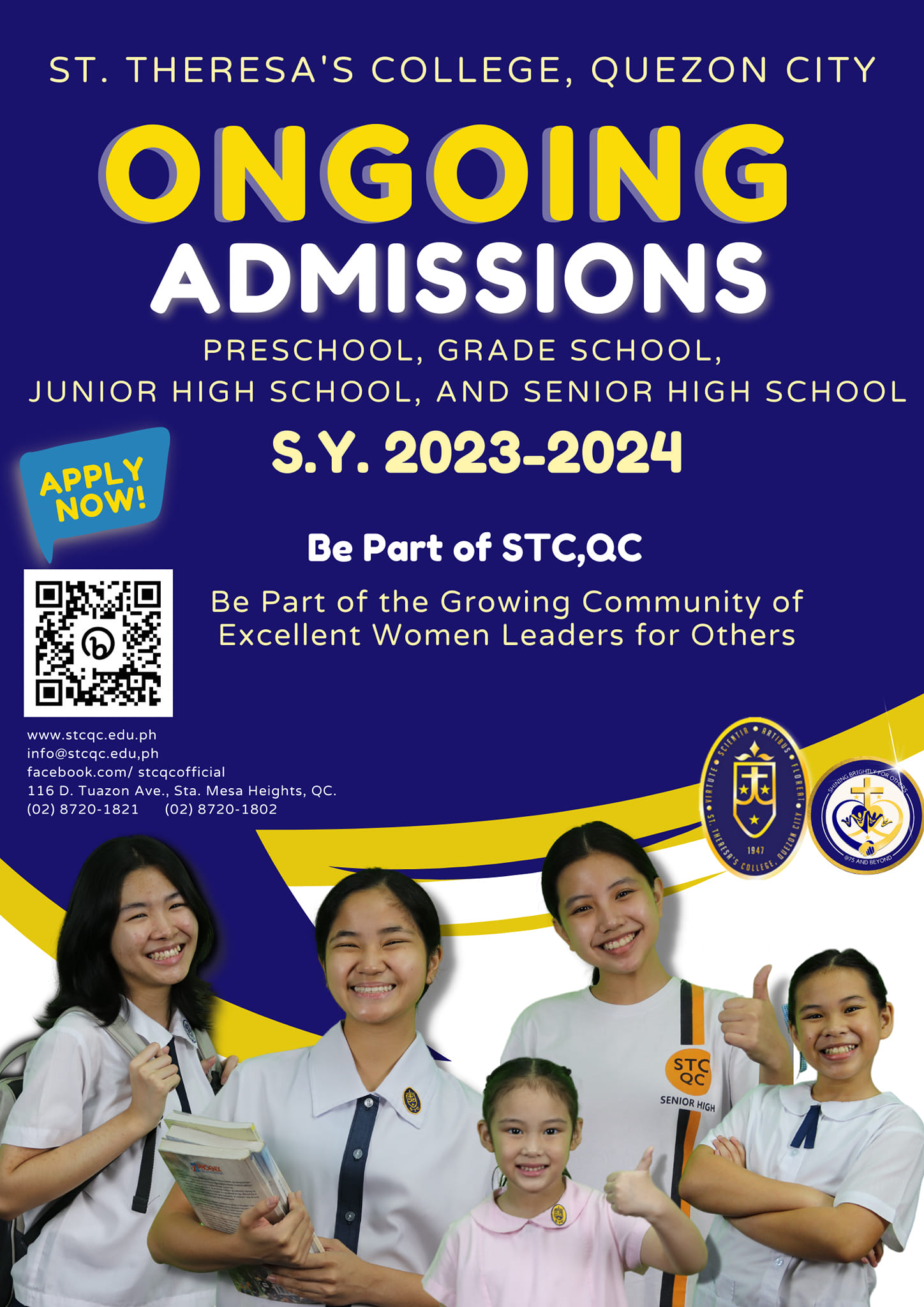 Ongoing Admissions in Preschool, Grade School, Junior High School, and Senior High School for S.Y. 2023-2024.