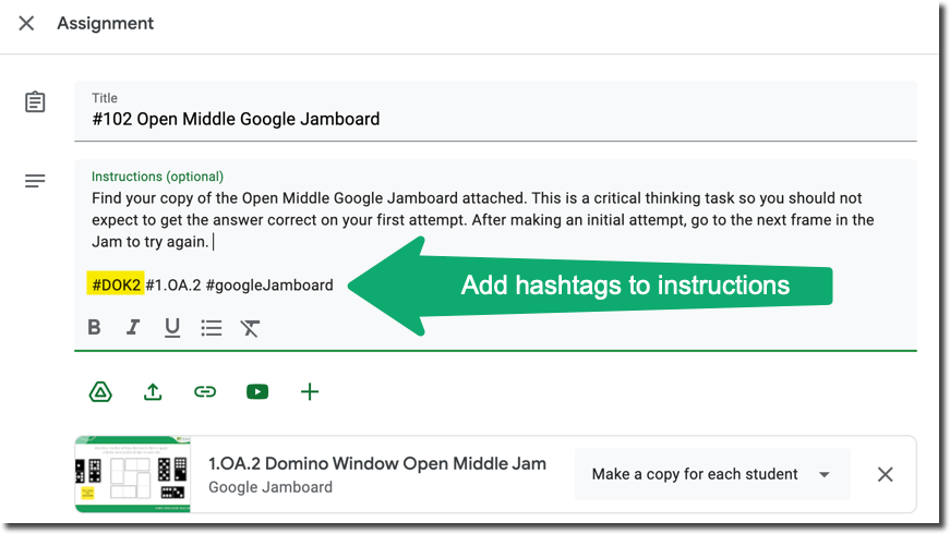 Adding hashtags to Assignments in Schoolytics