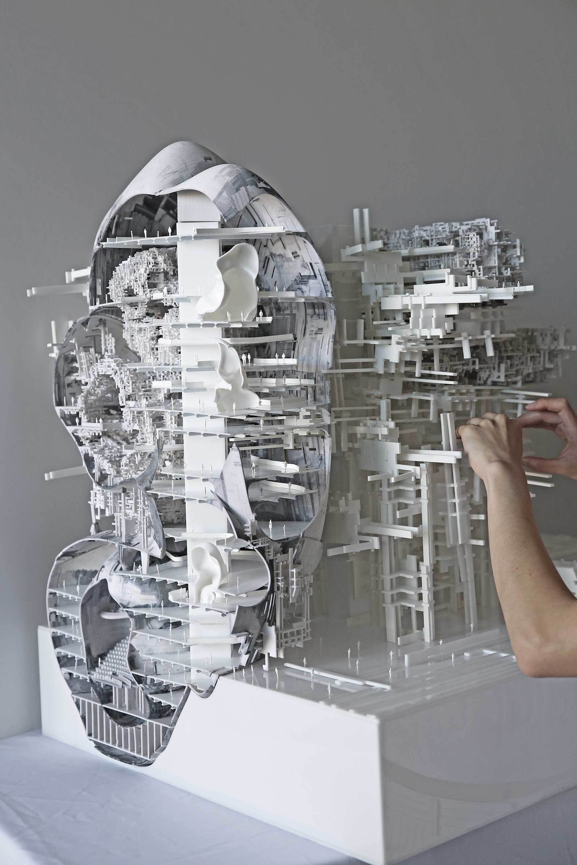 large sectional model of multiple techtonics and materials