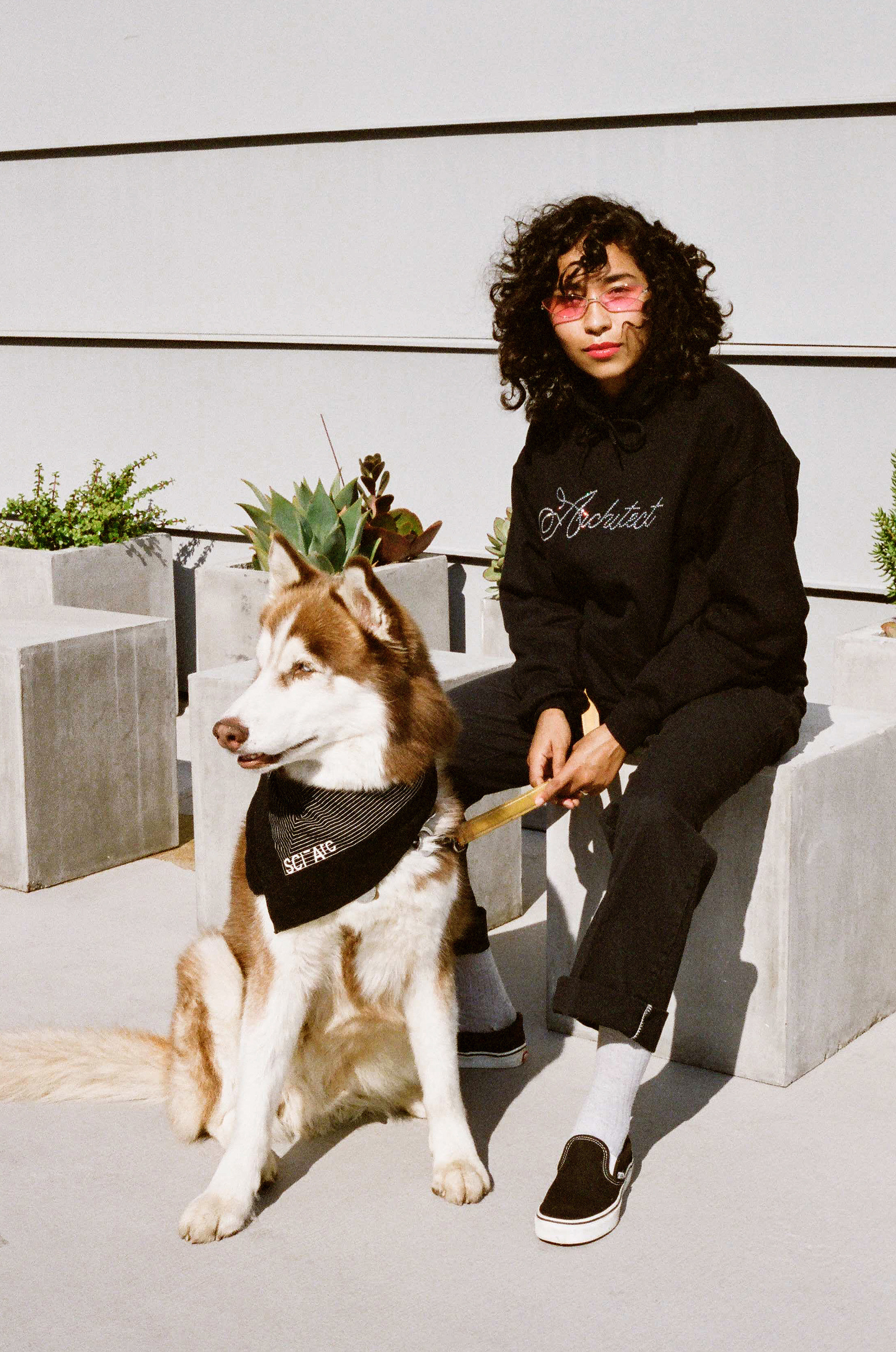 Saide Serna with dog SCI-Arc apparel