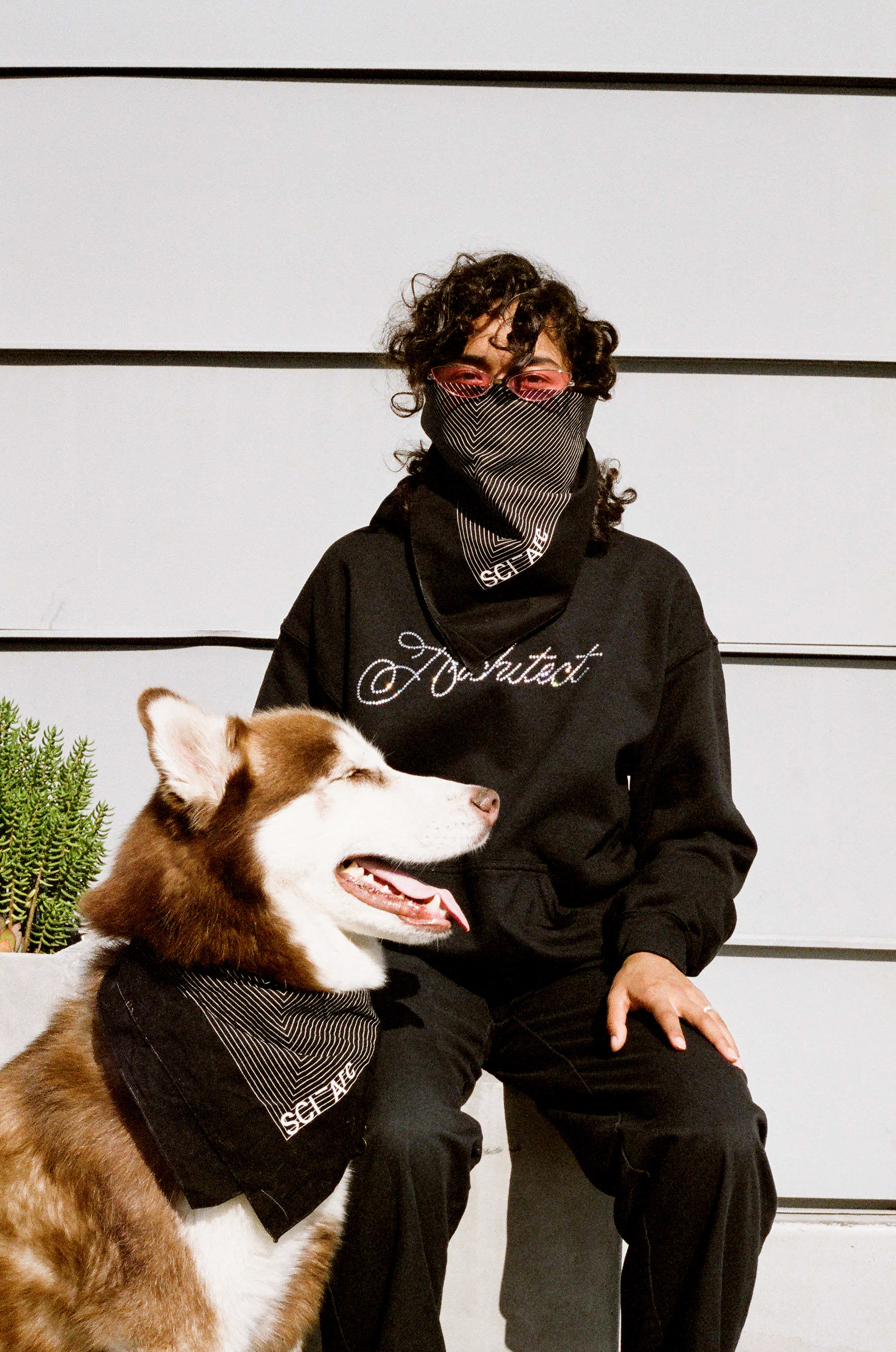 Saide Serna with dog SCI-Arc apparel