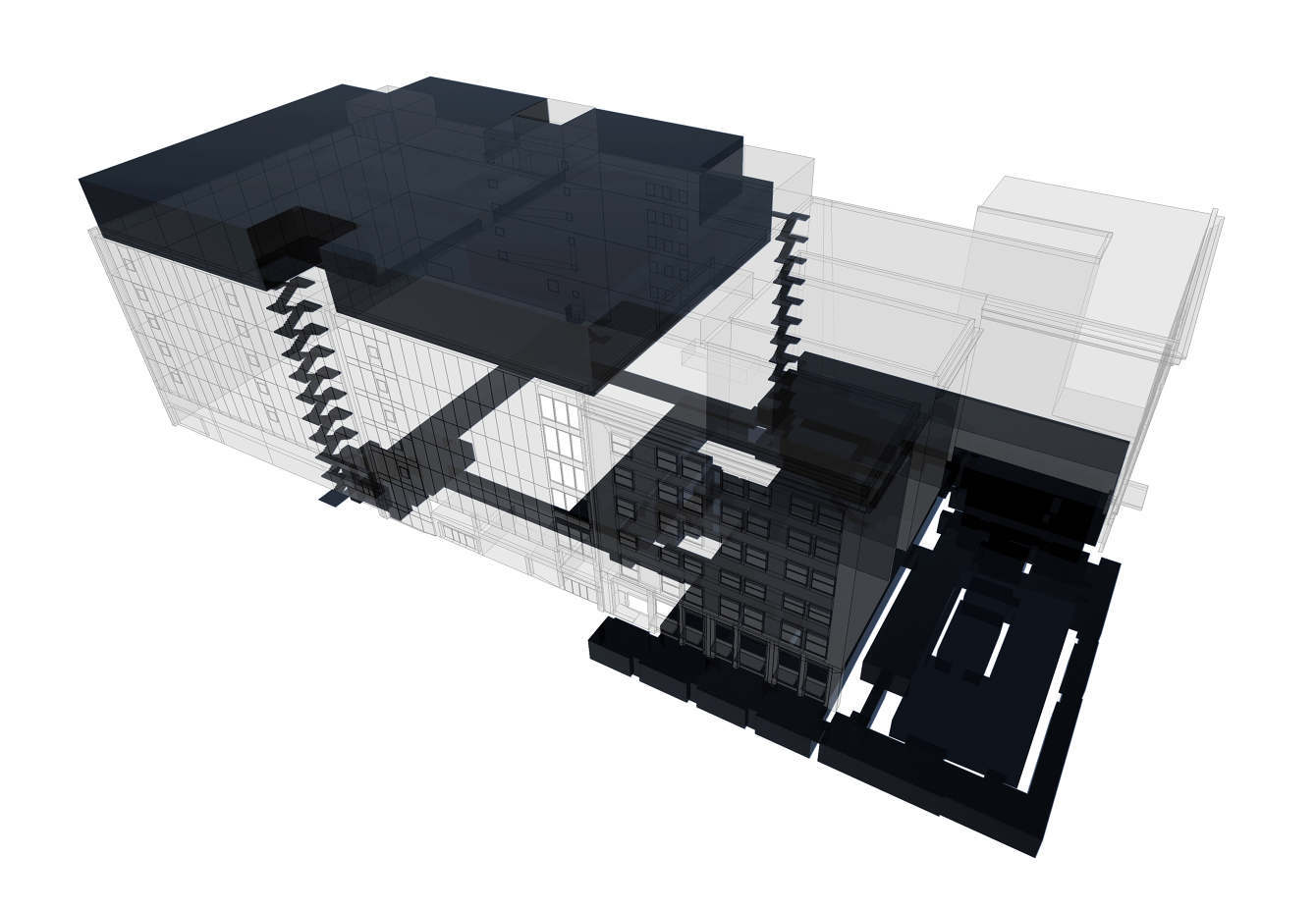 building diagram with highlighted elements