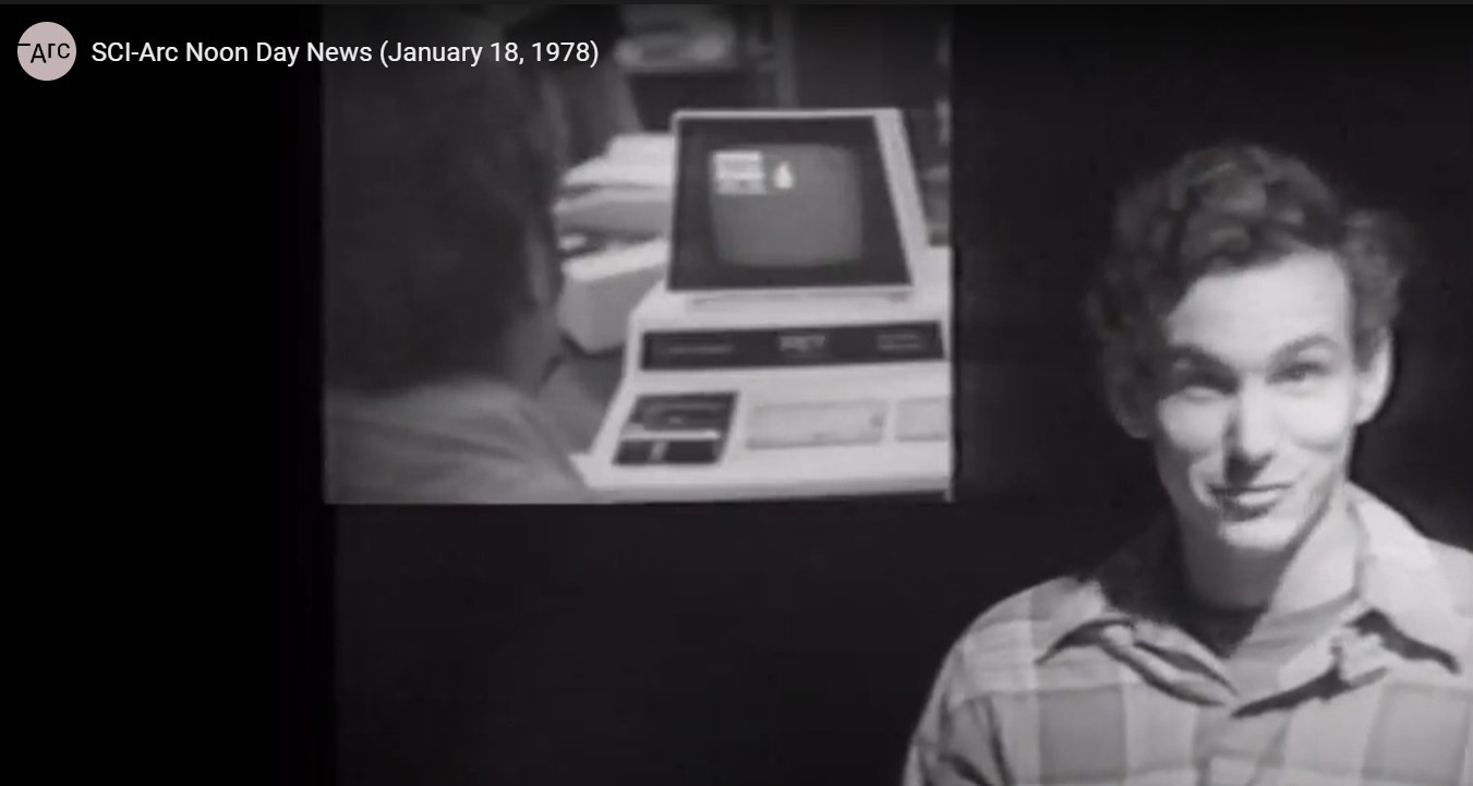 1978 video still from sci-arc archive man with basic mini computer
