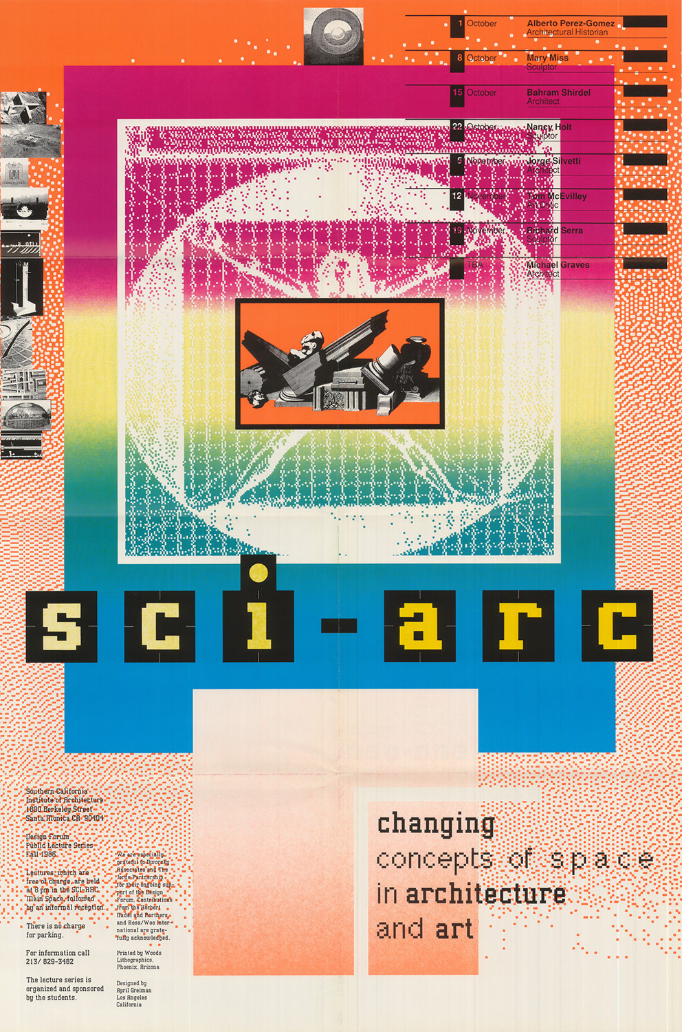 1985 Fall Vitruviuan man sciarc lecture poster April greiman project art