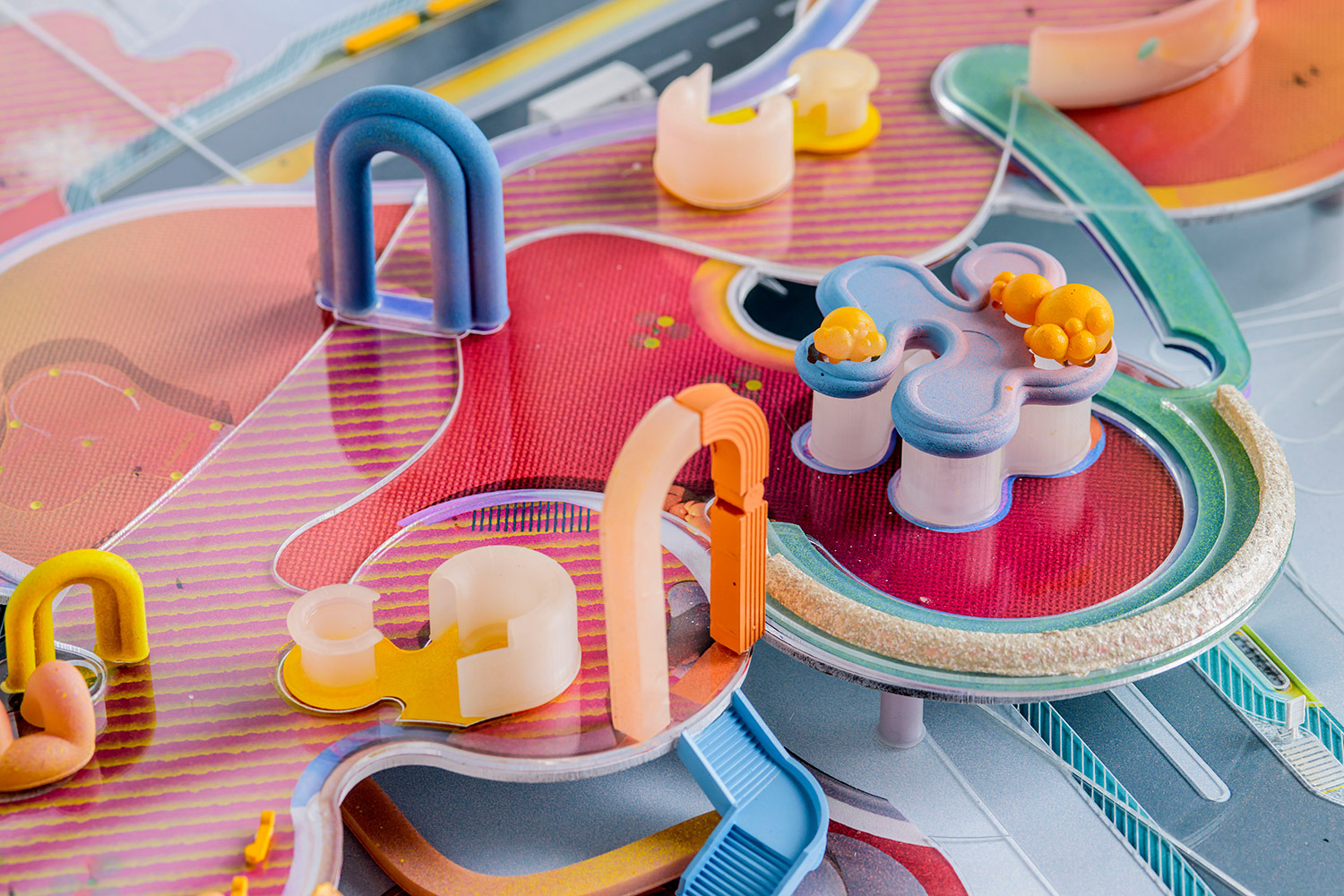 Jenny Cook + Hanna Park graduate thesis project 2023 colorful pastel arching undulating shapes