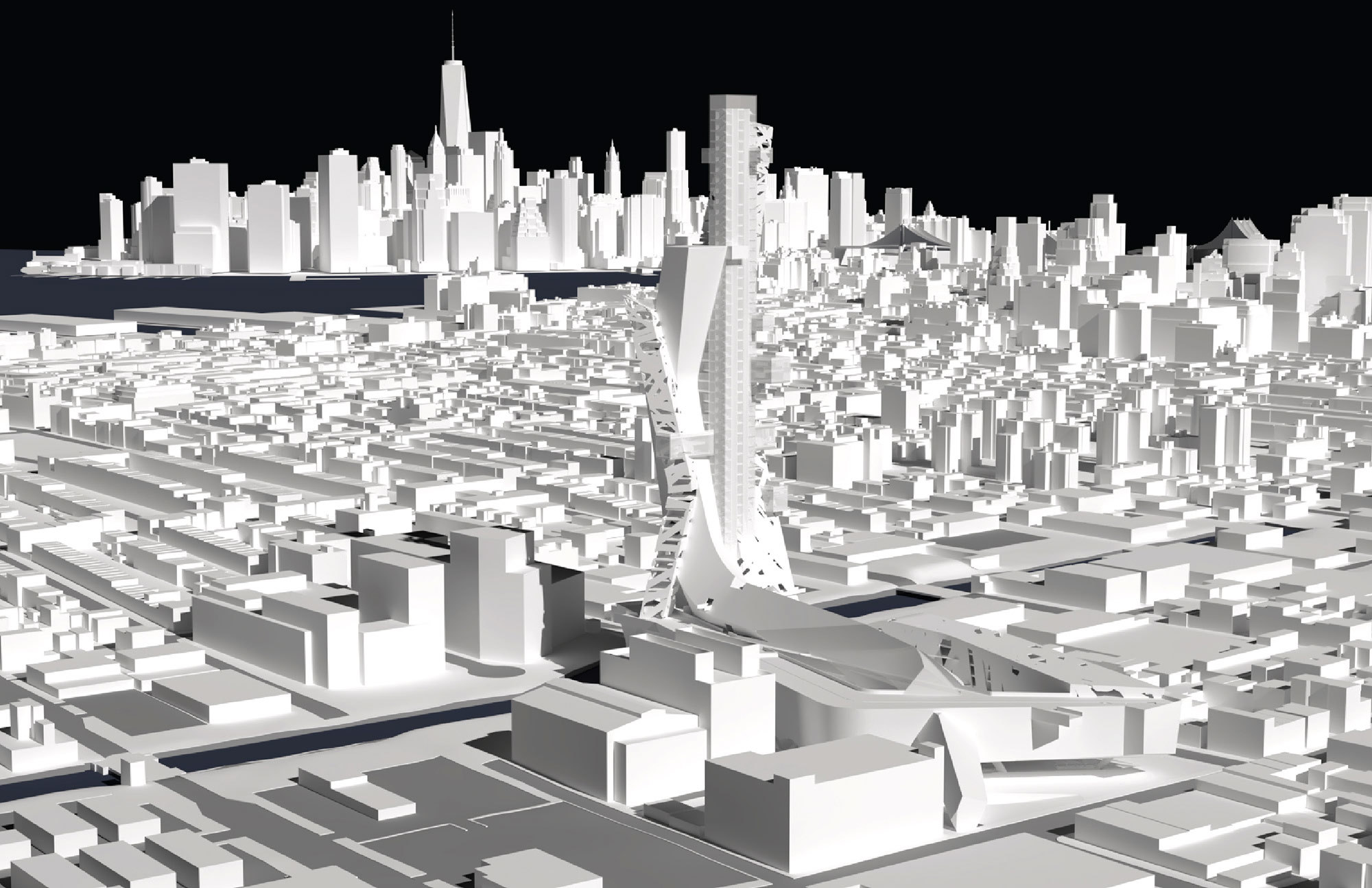 White digital rendering of urban cityscape gowanus canal Brooklyn