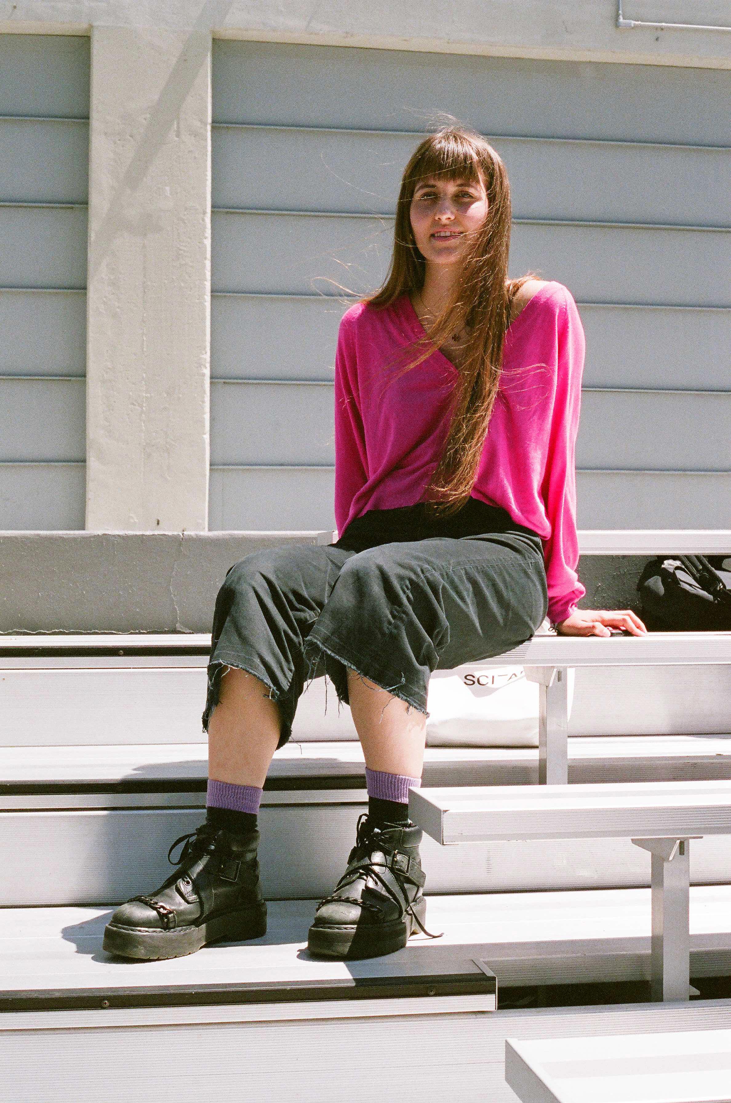 student on the bleachers