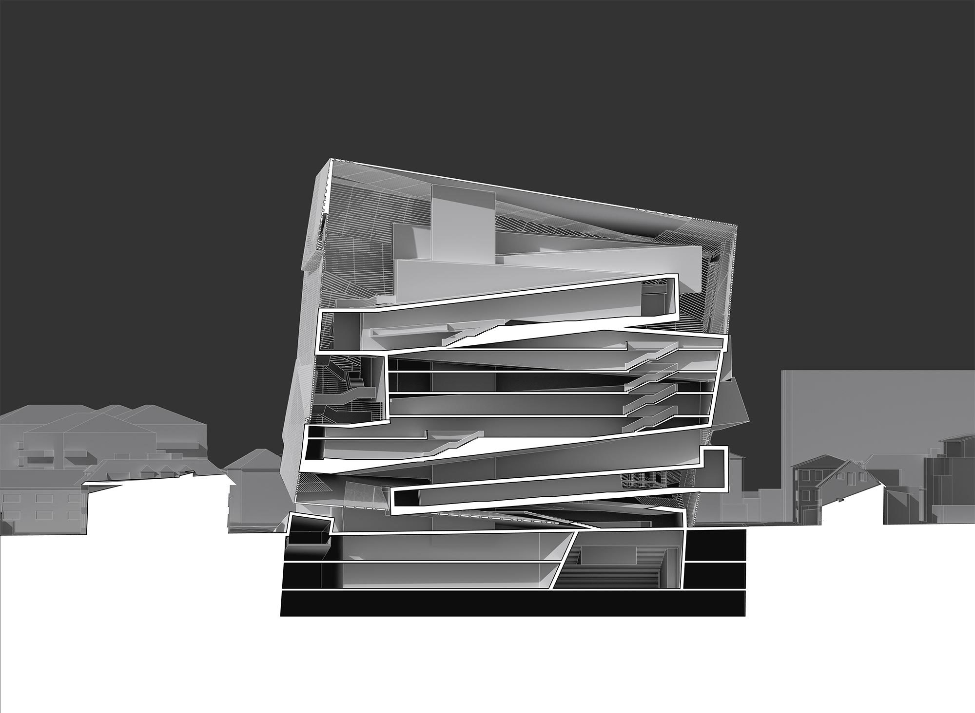 rendering drawing of 2022 undergraduate student thesis architectural model concept sci-arc