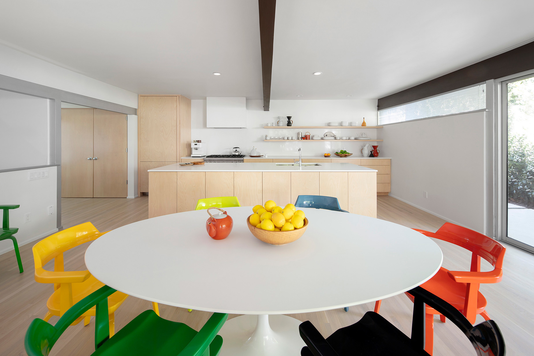 kitchen interior table chairs fruit counter