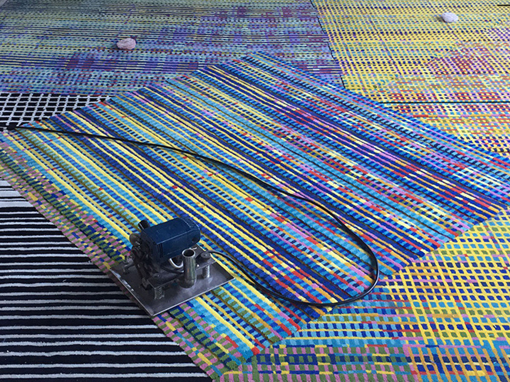 Multicolored fabric rugs designed by Elena Manferdini