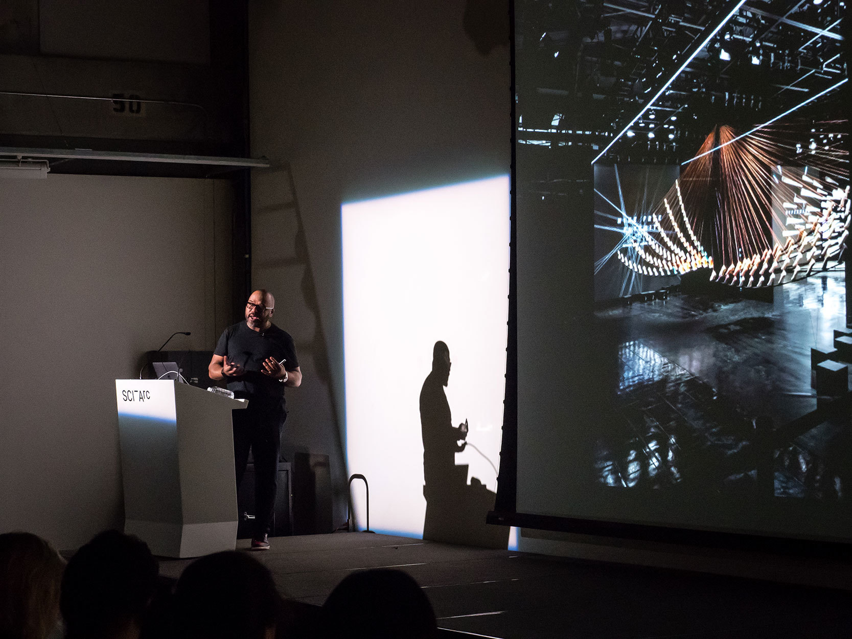 Bryon Merritt presenting a lecture to SCI-Arc faculties and Students