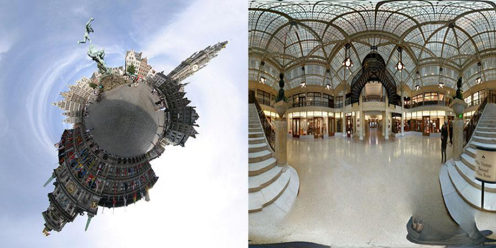 360 panorama image of a city and a Panorama image of an Interior space