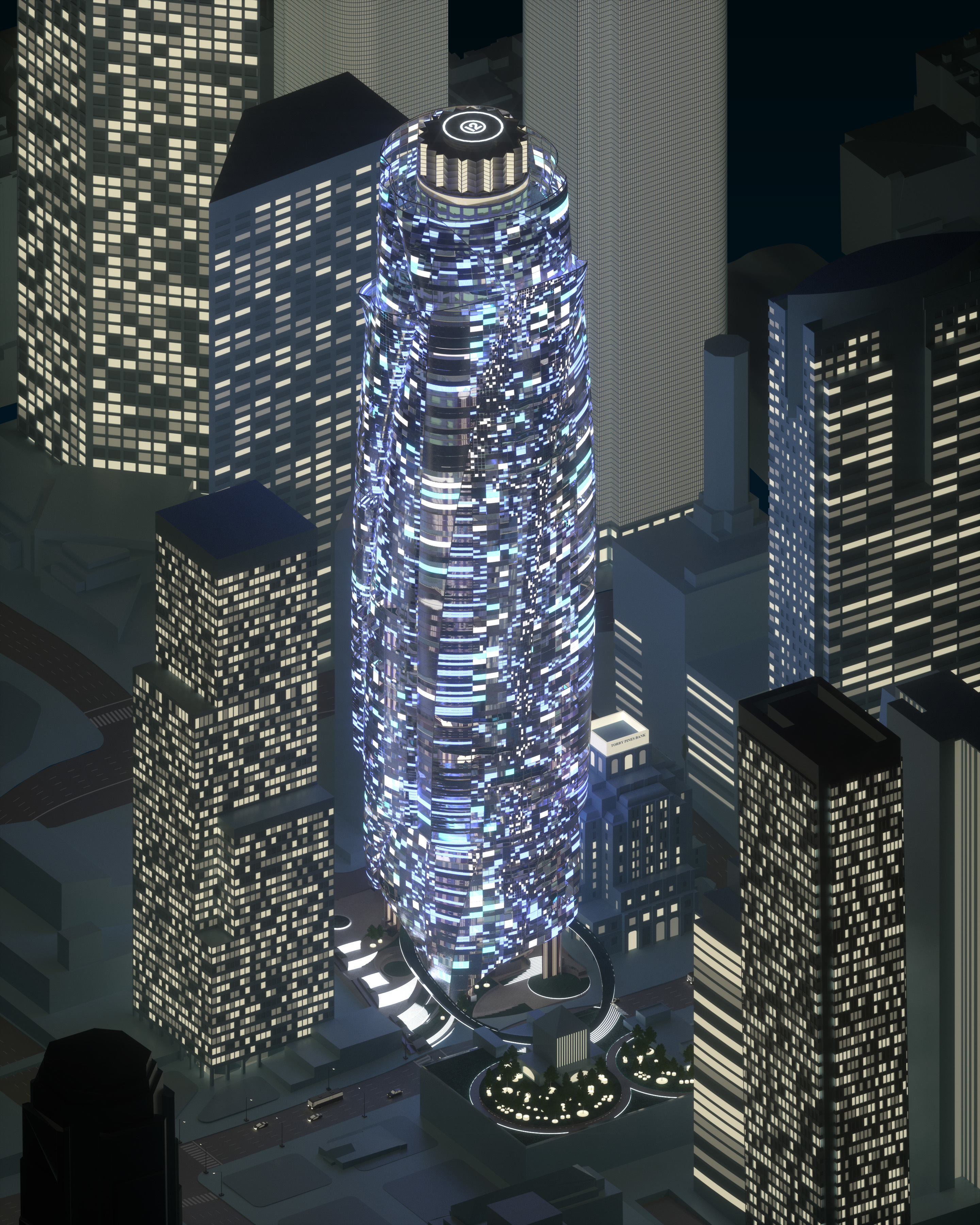 nighttime building facade render