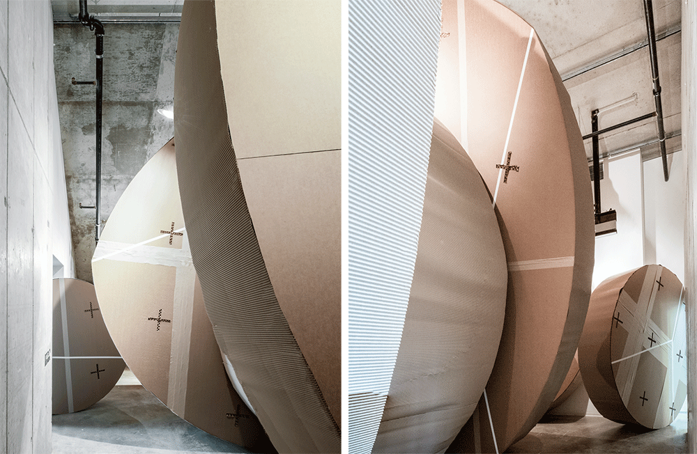 cardboard circular shapes in room