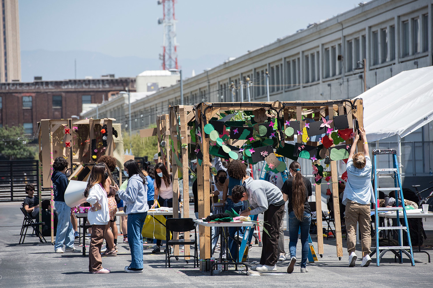 Design Immersion Days students working on the Make it COOL shading structures, Summer 2022