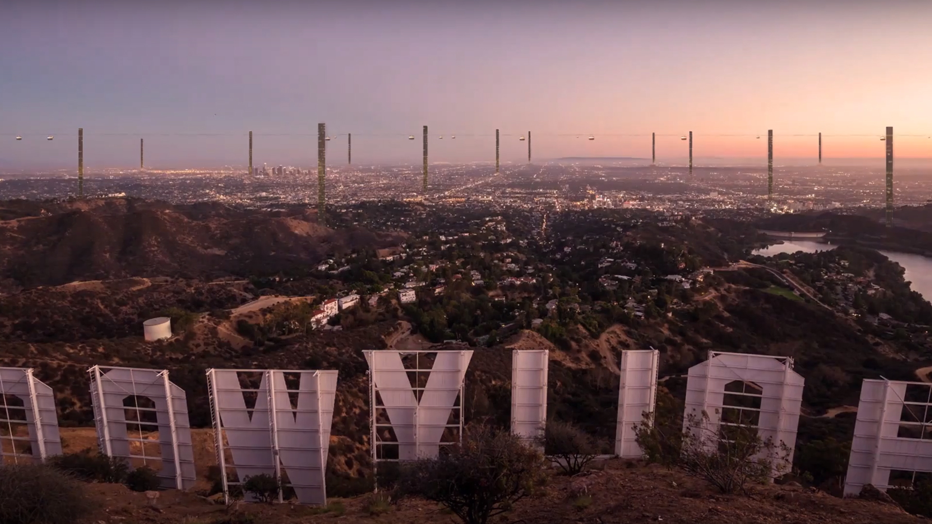 Thin towers visualization from the Hollywood sign