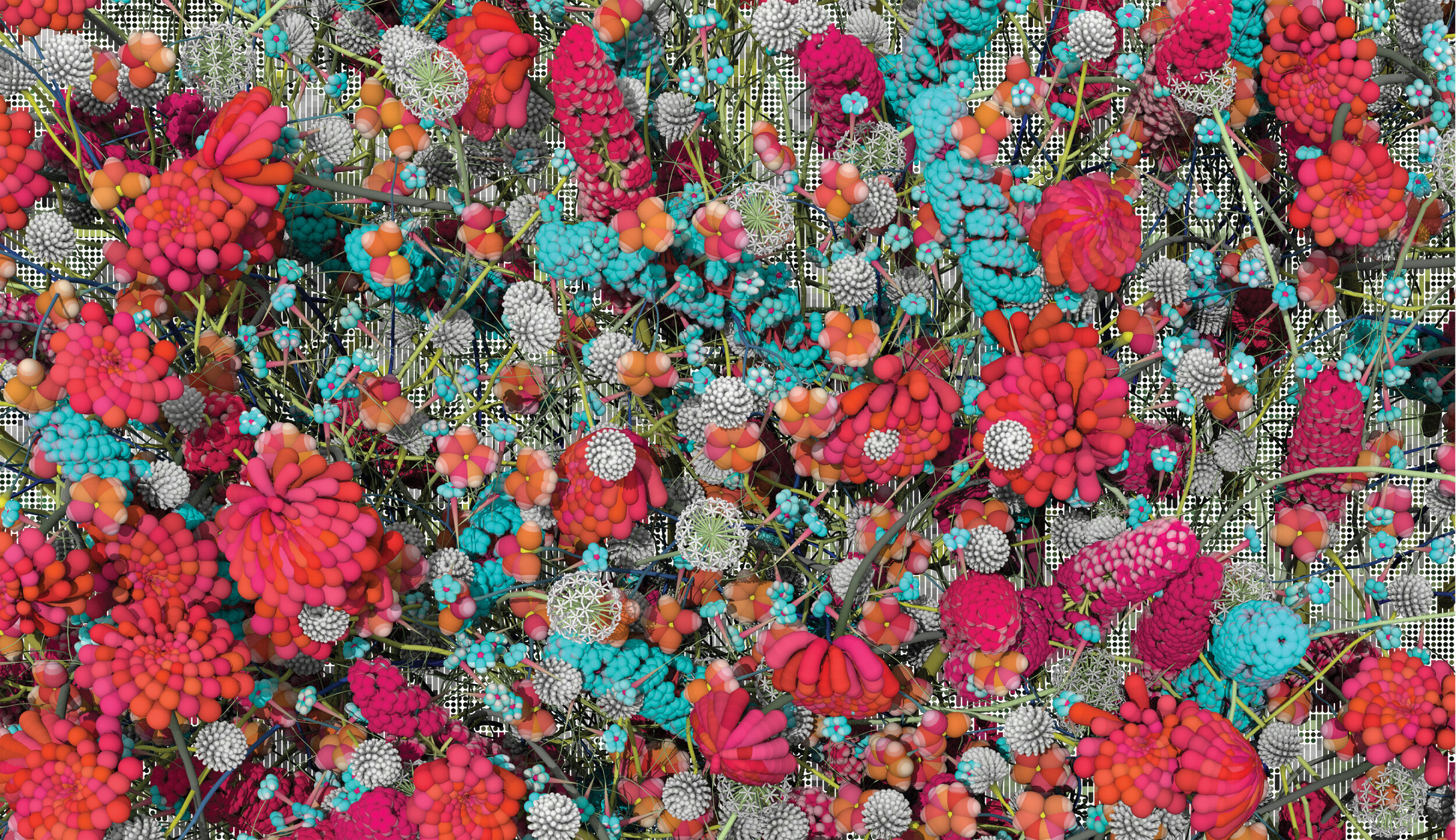multicolor flowers CGI render