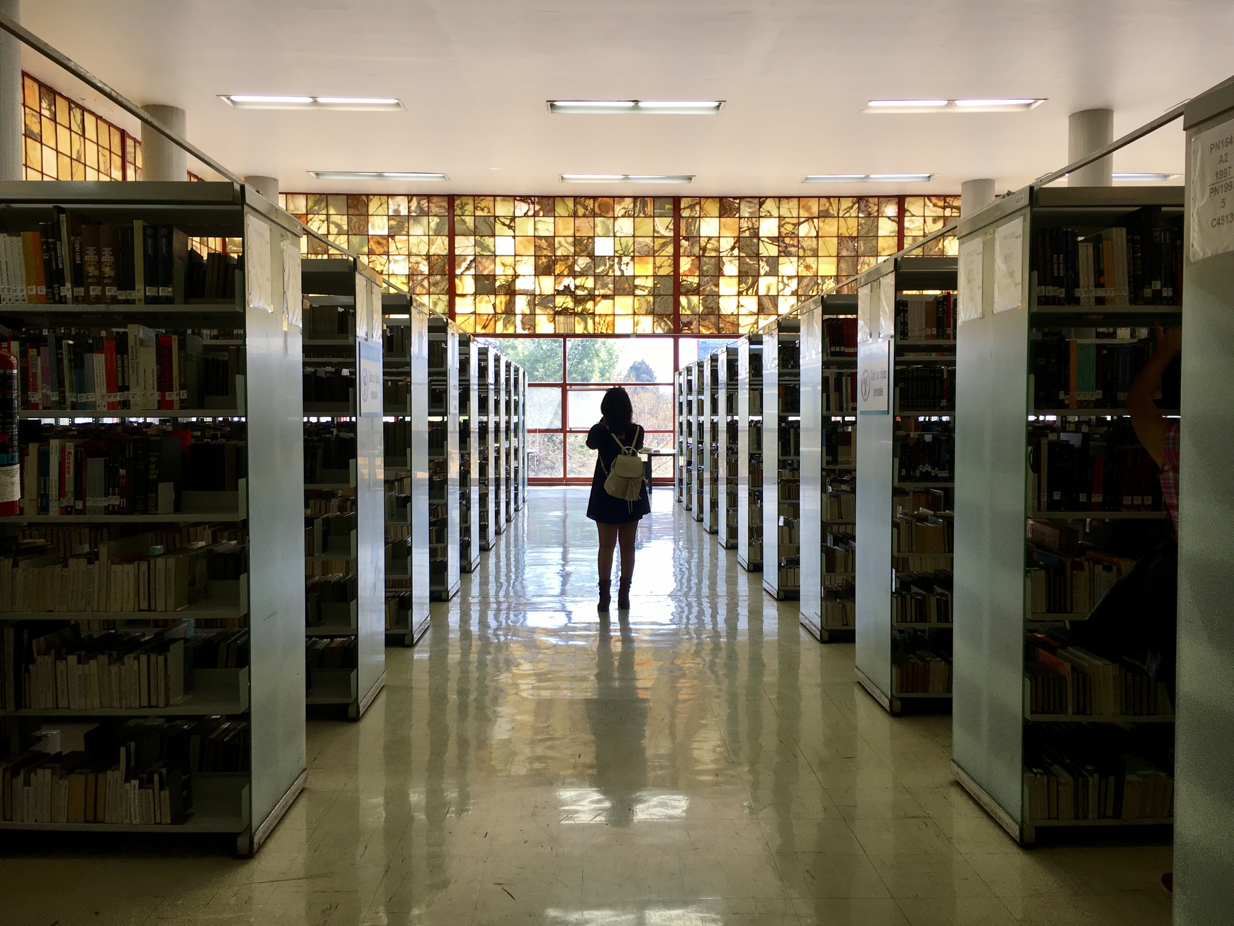 student at a library