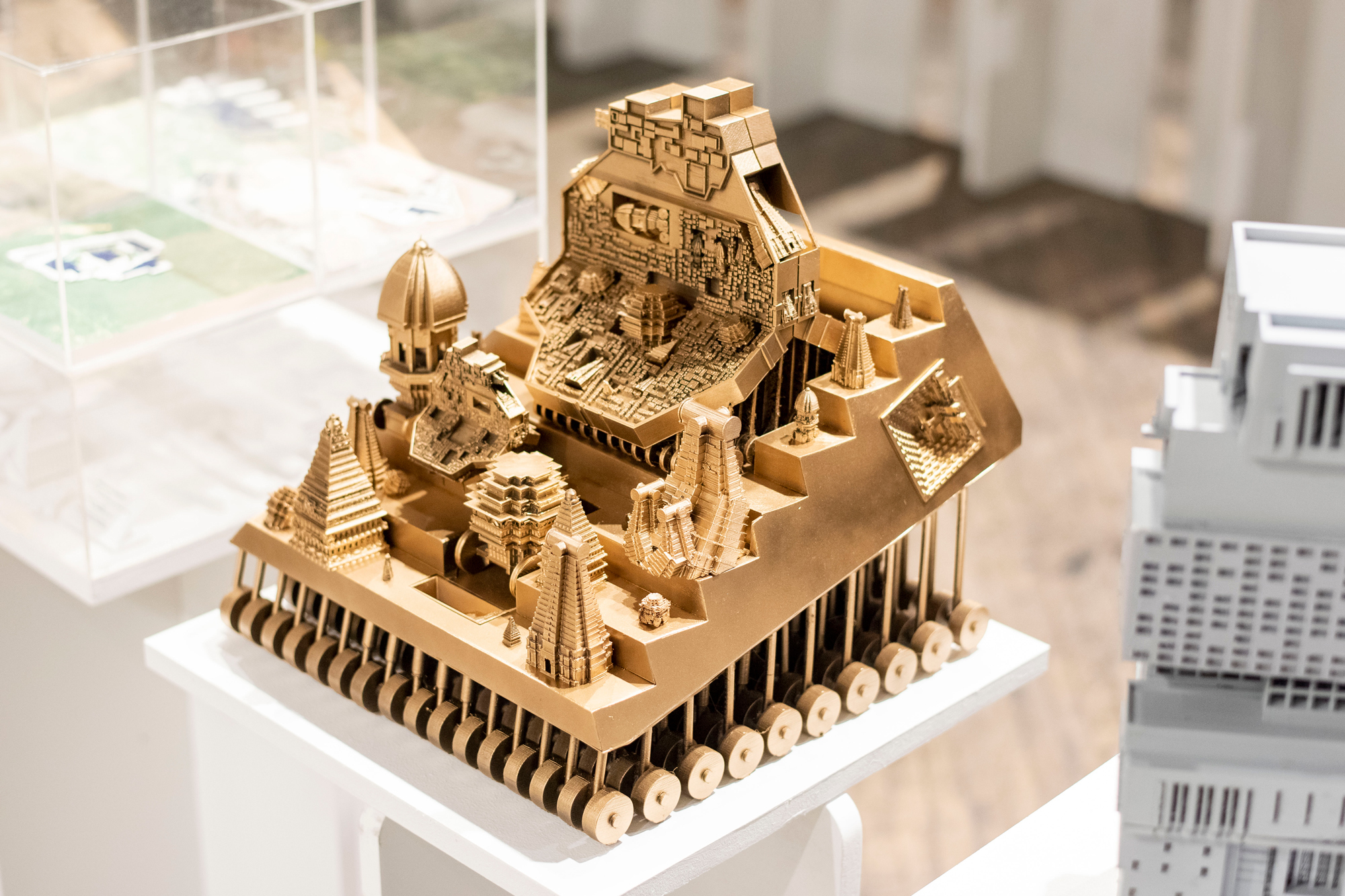 gold zigurat architectural model